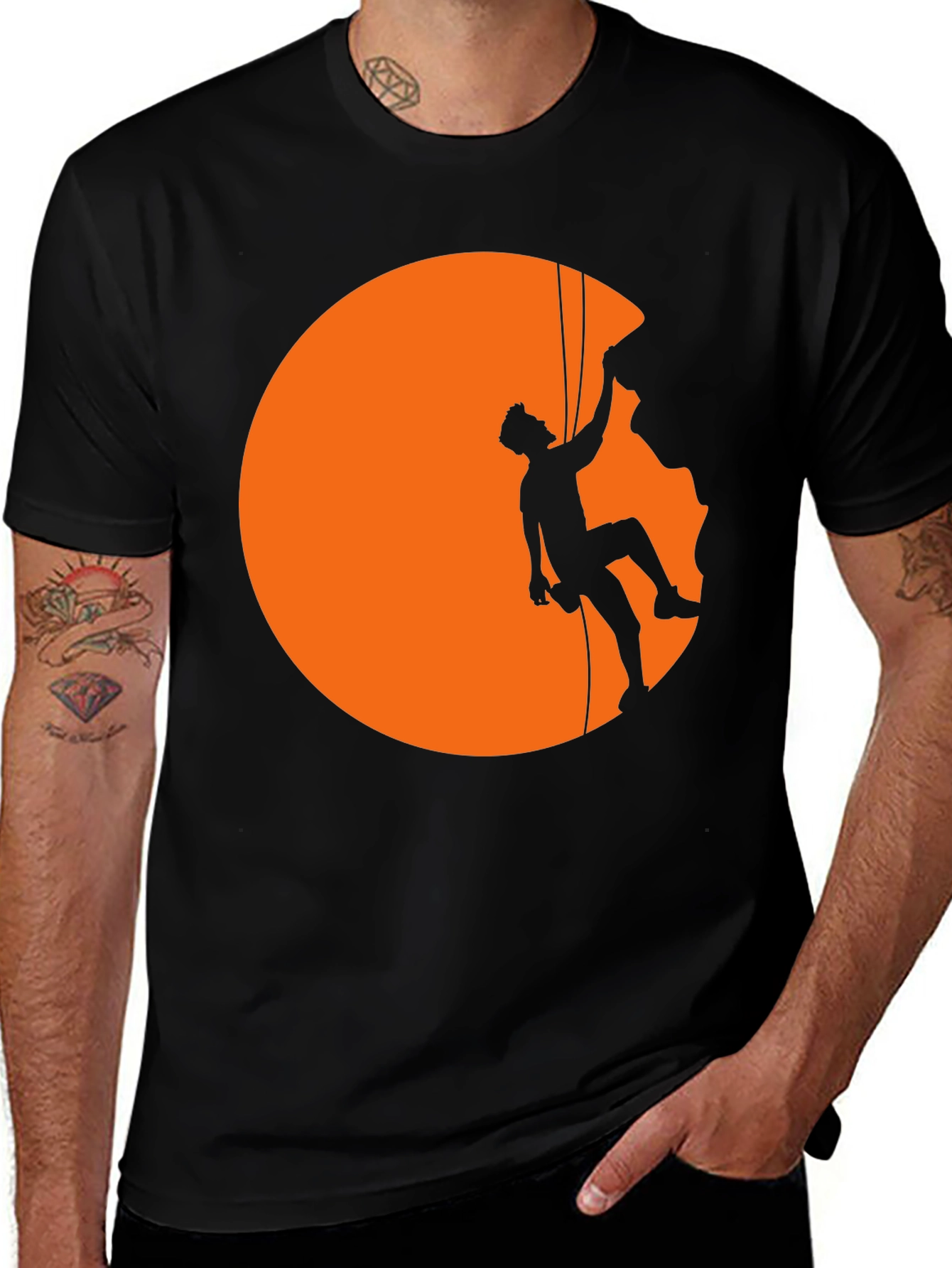 Variant 5 of Climbing Silhouette Graphic Tee - Black Cotton T-Shirt