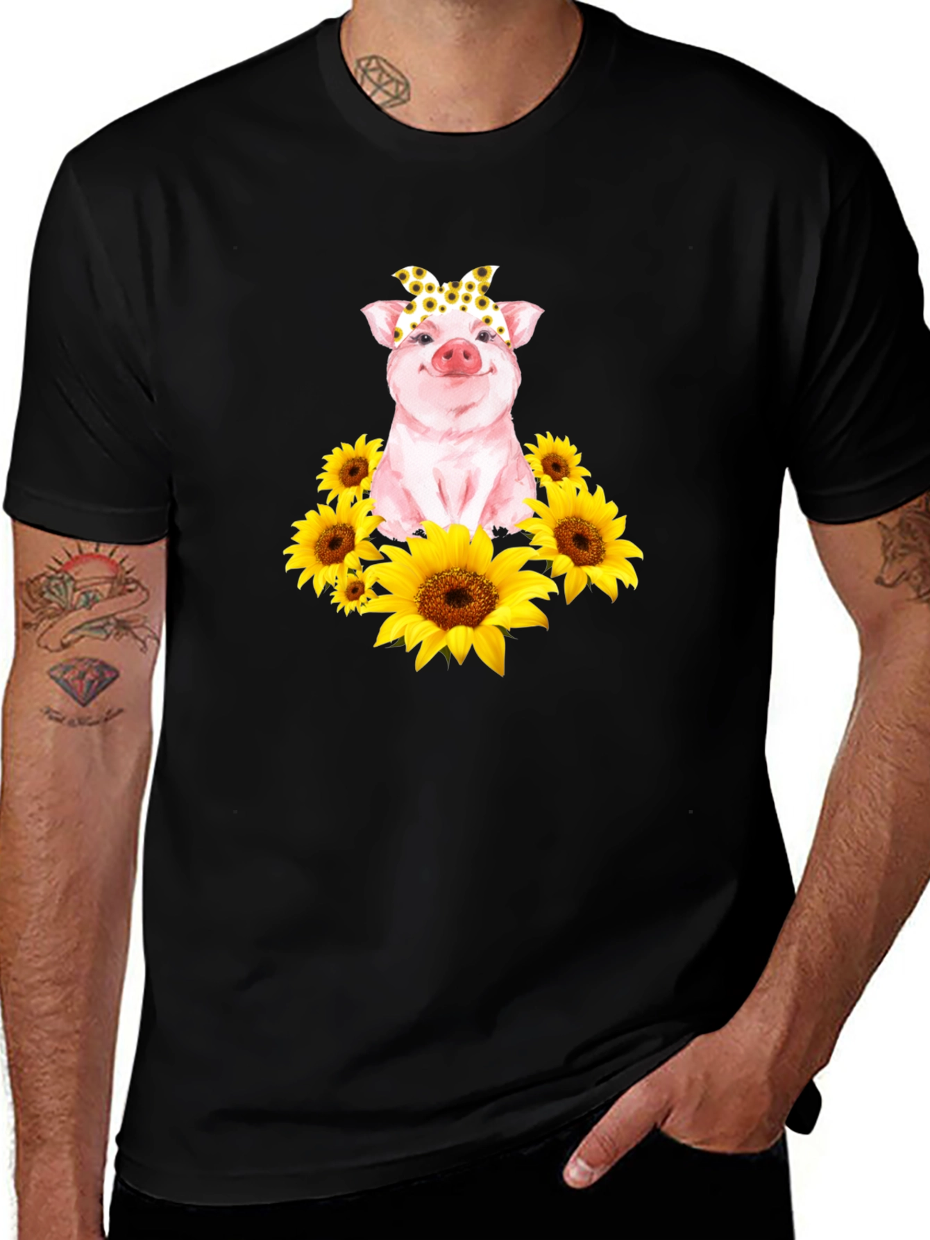 Variant 18 of Pig Sunflower T-Shirt, Floral Graphic Tee, Cute Farm Animal Shirt