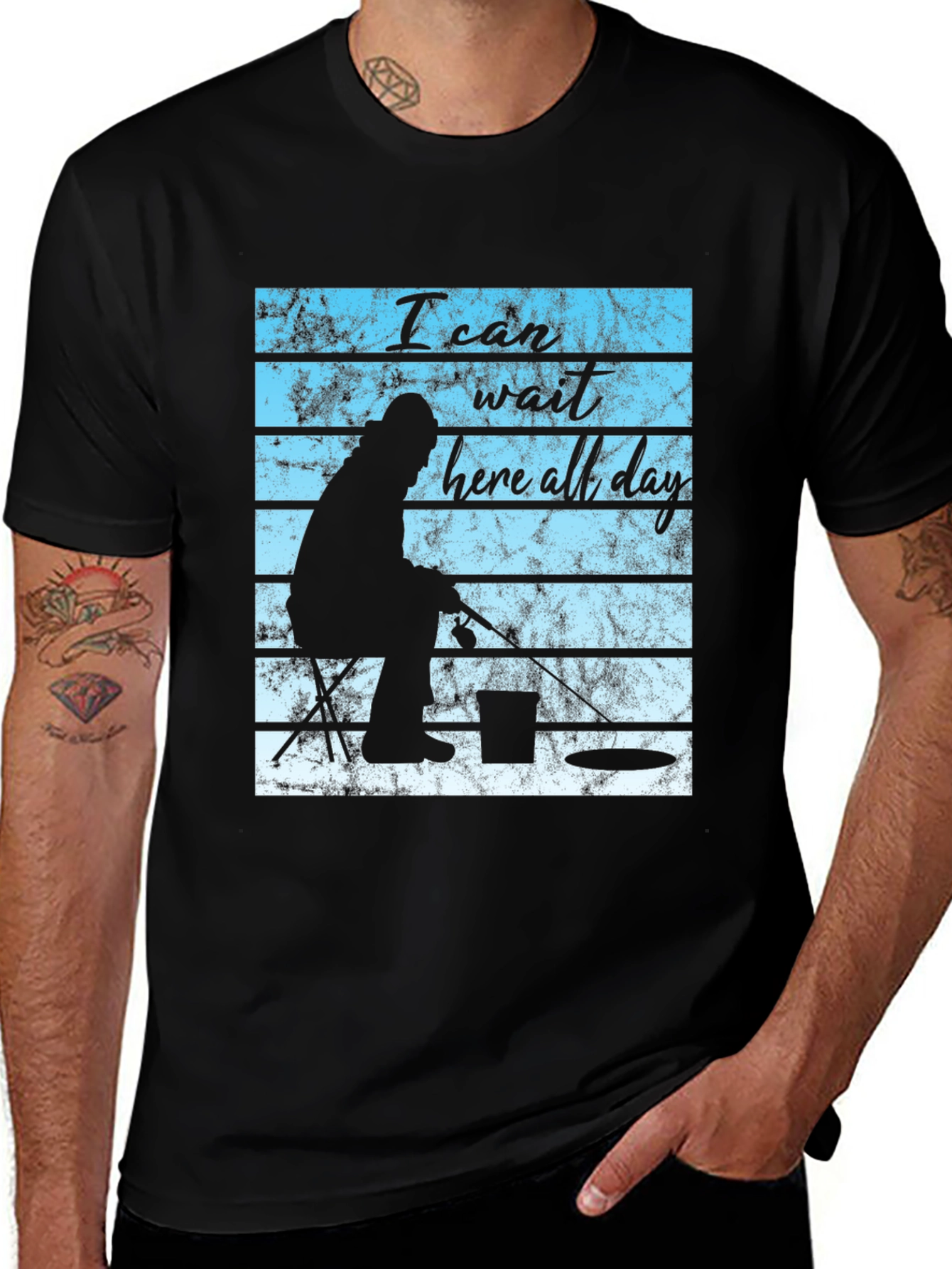 Variant 28 of I Can Wait Here All Day Fishing T-Shirt