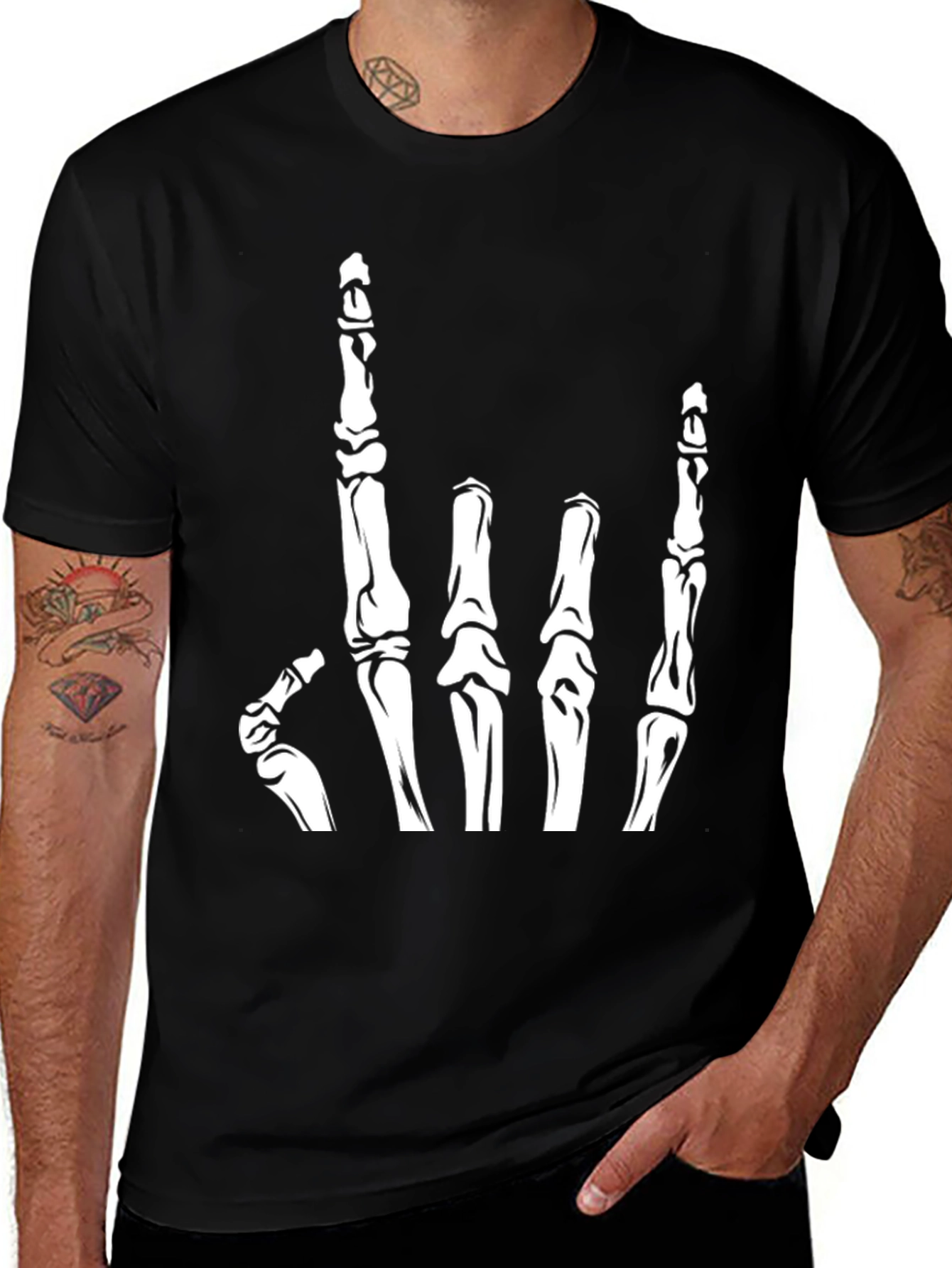 Variant 22 of Rock On Skeleton Hand T-Shirt - Black