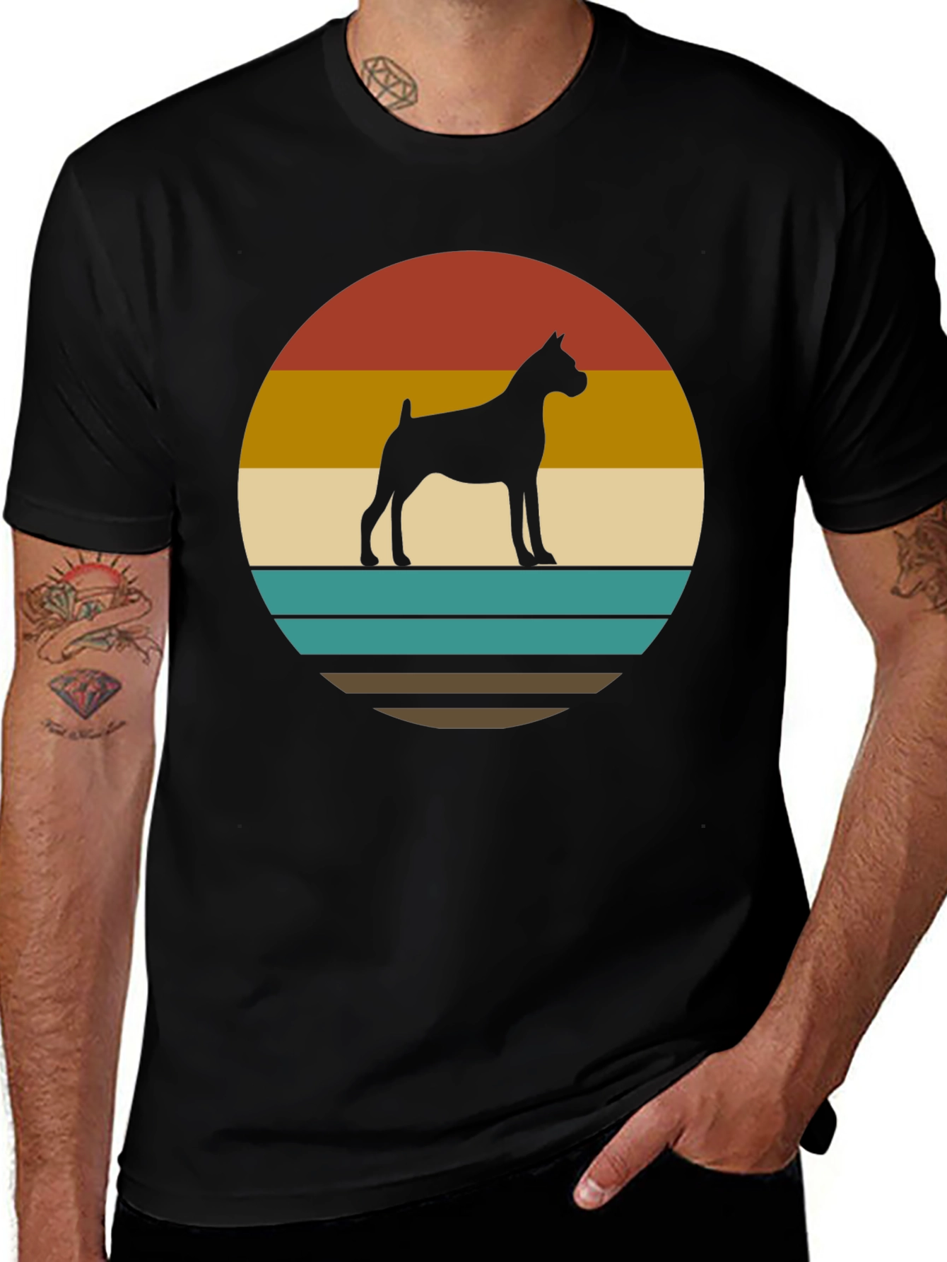 Variant 22 of Boxer Dog Silhouette Retro Sunset T-Shirt