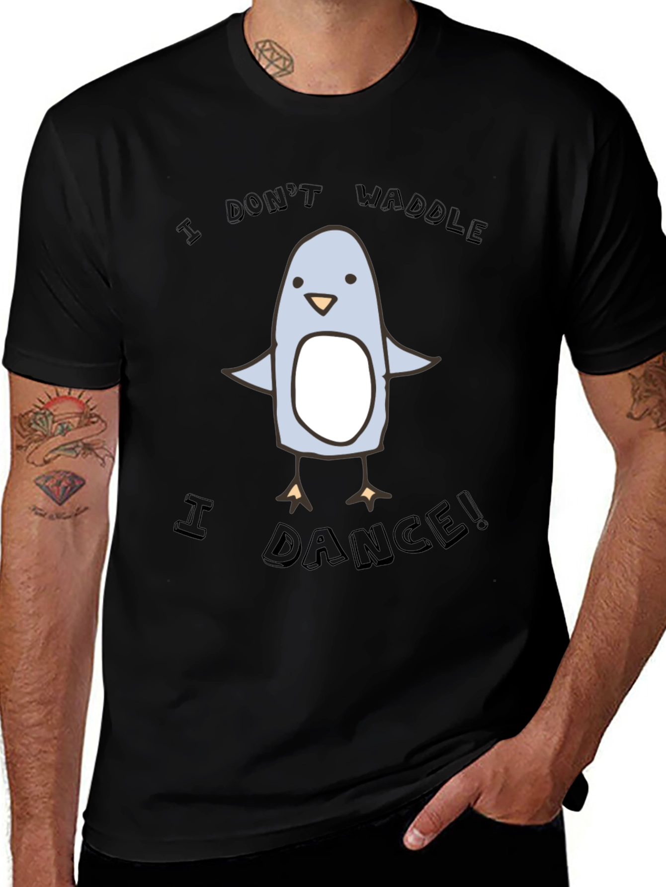 Variant 17 of Penguin Dance Graphic Tee - Black Cotton T-Shirt