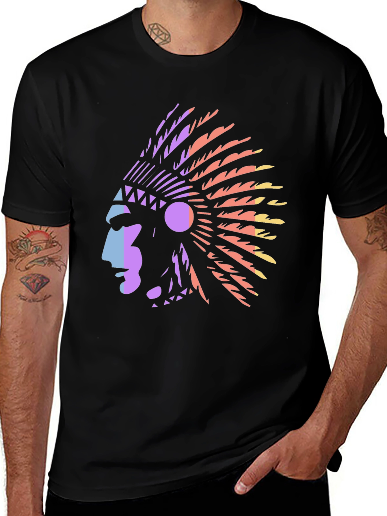 Variant 22 of Native American Headdress Graphic Tee - Black