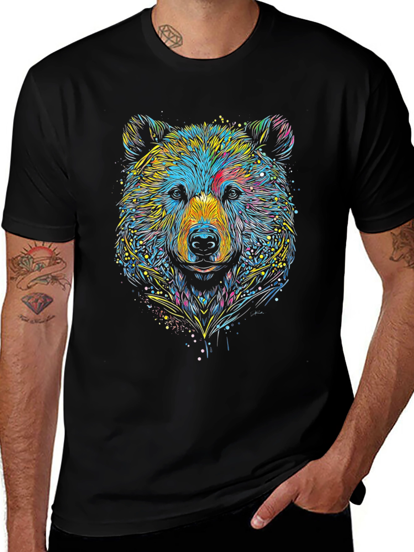Variant 16 of Colorful Bear Graphic Print Black T-Shirt