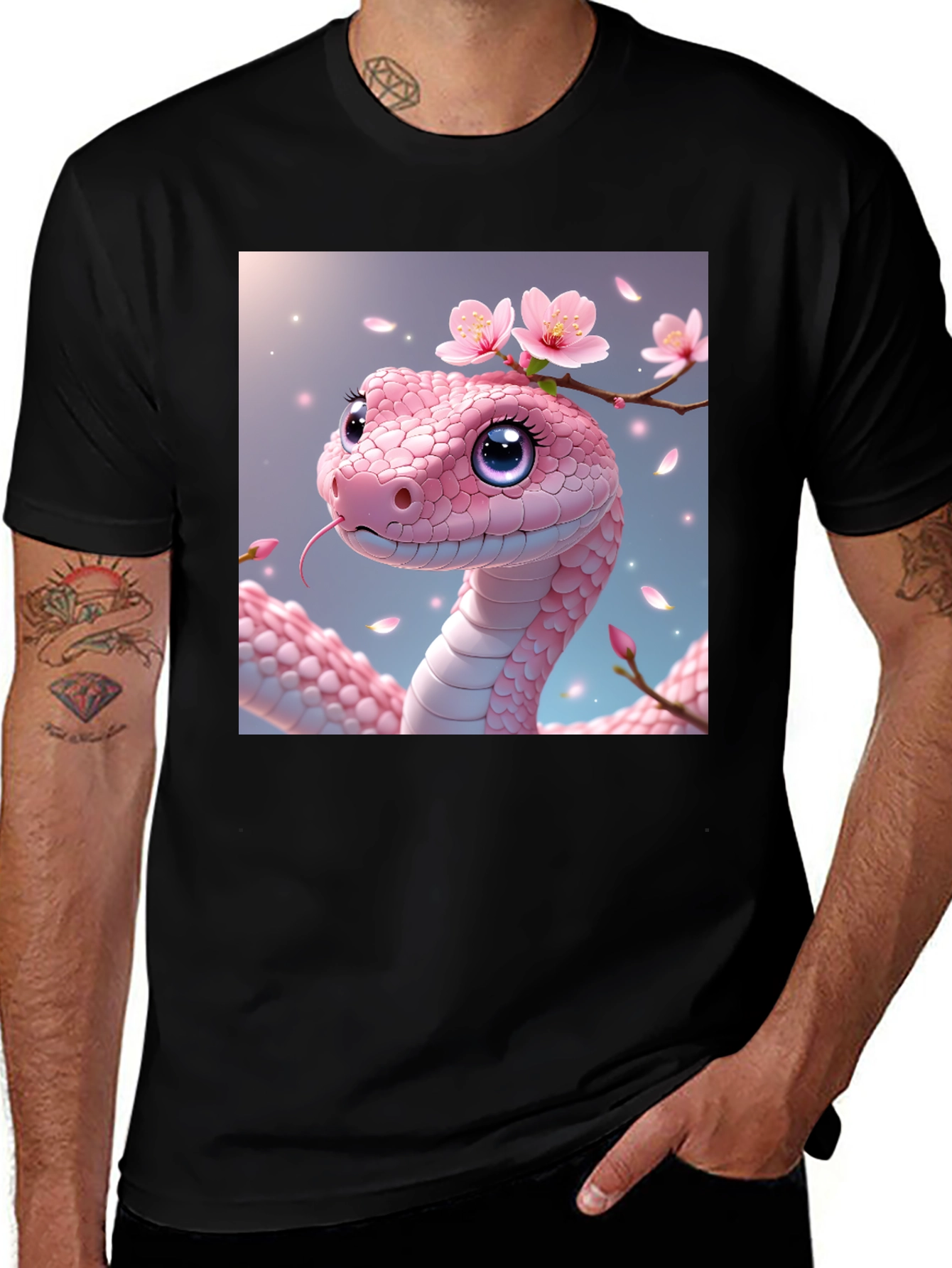 Variant 22 of Pink Snake with Flowers Graphic T-Shirt