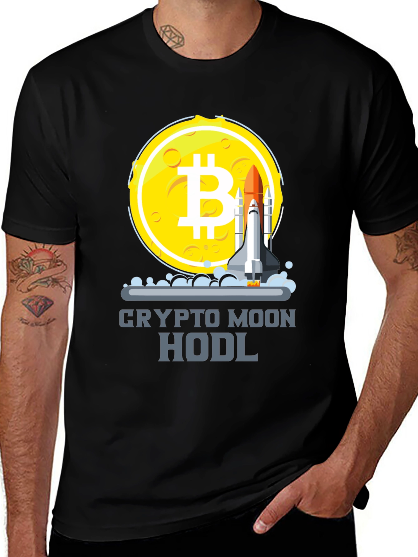 Variant 7 of Crypto Moon HODL T-Shirt - Bitcoin Rocket Design
