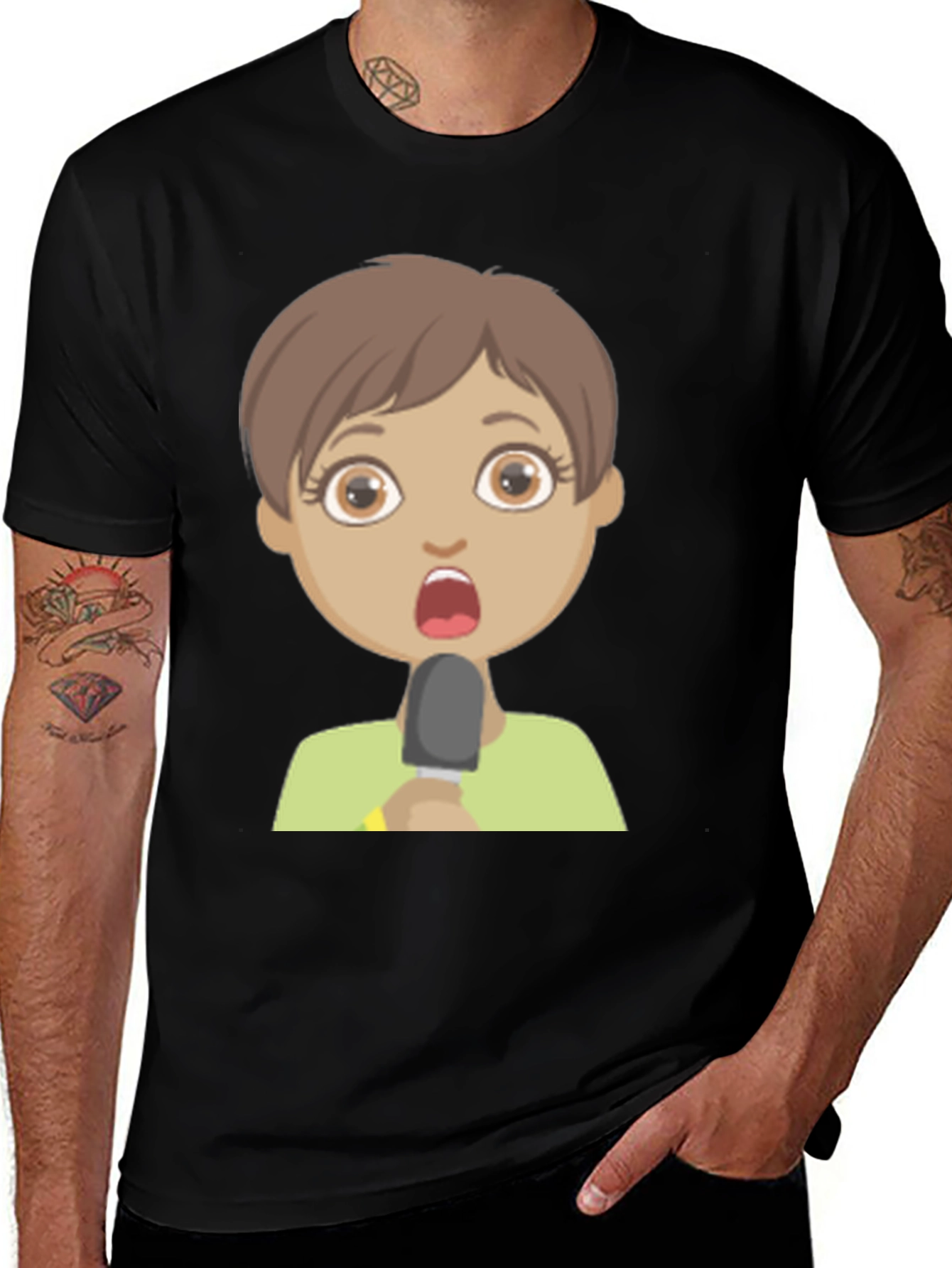 Variant 7 of Shocked Girl Cartoon Black T-Shirt