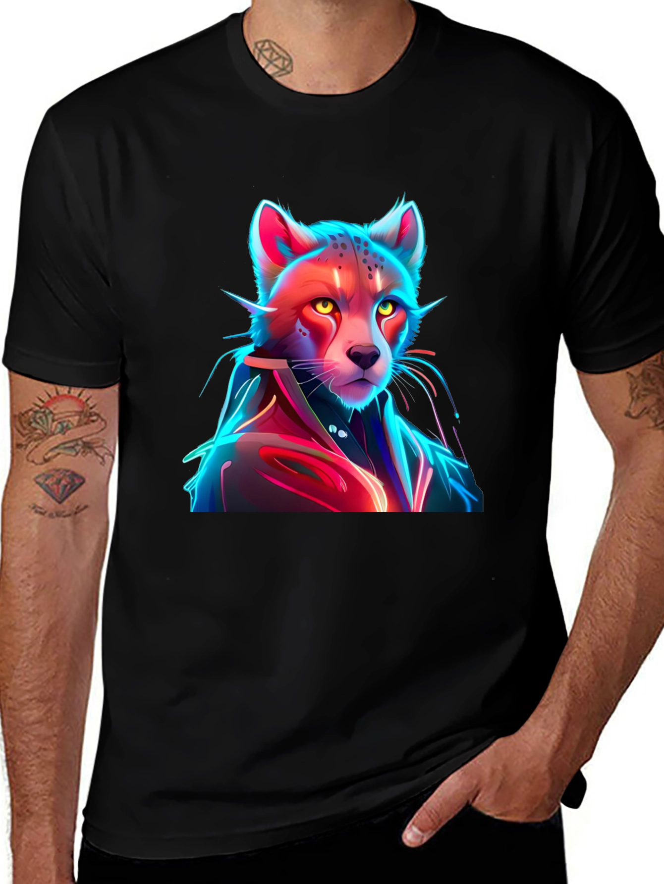 Variant 26 of Neon Cyberpunk Cheetah Graphic Tee