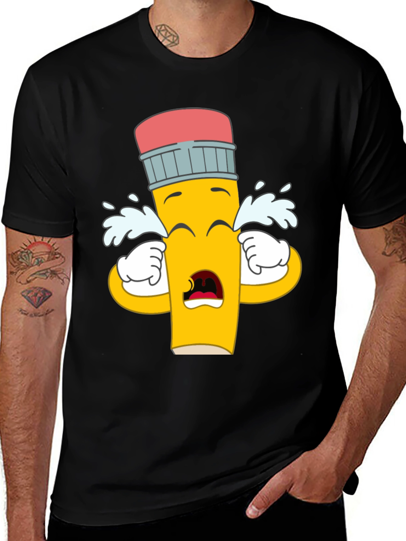 Variant 27 of Crying Pencil Graphic Tee - Black Cotton Blend