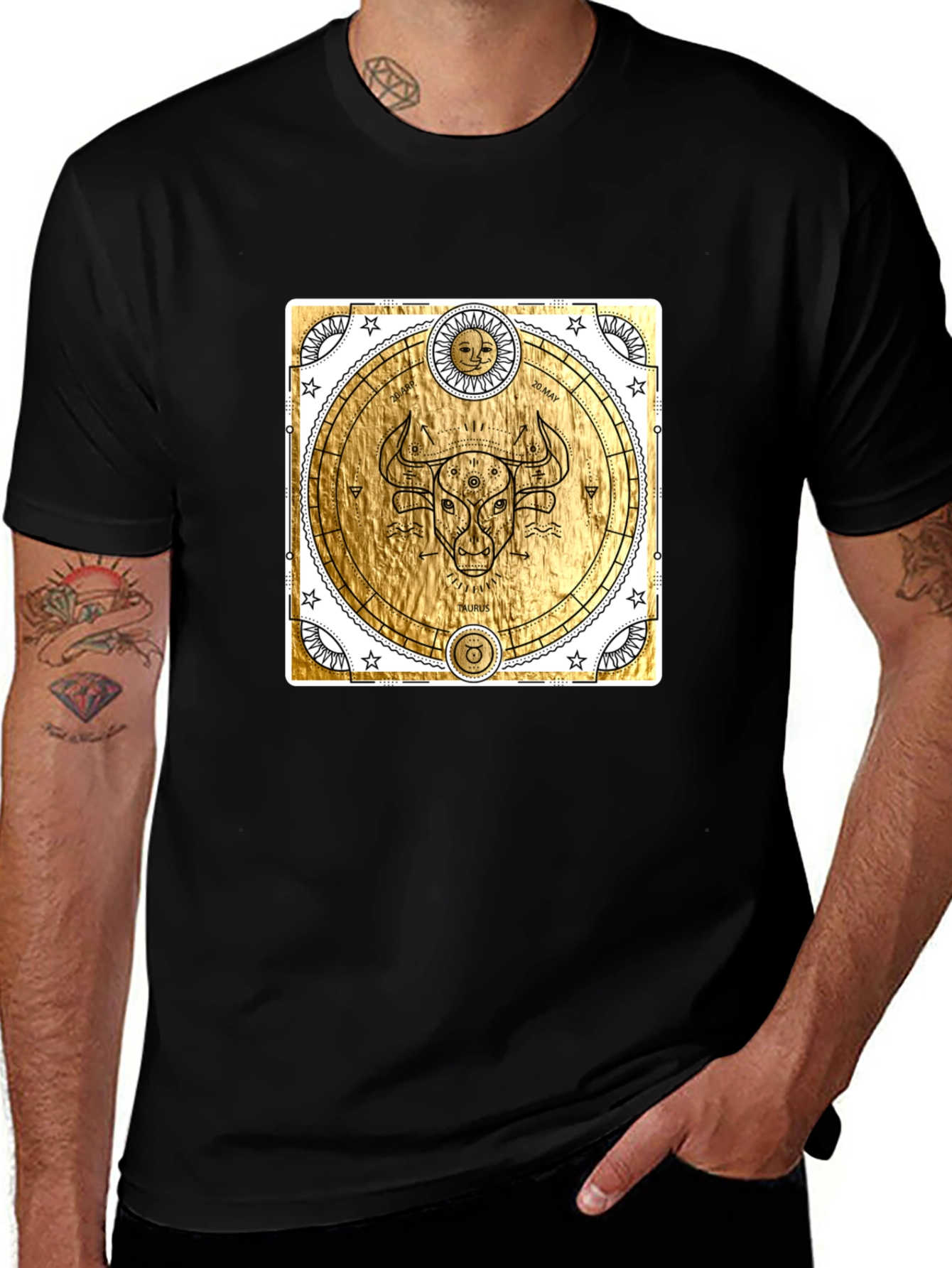 Taurus Zodiac Graphic T-Shirt - Celestial Gold Bull Tee