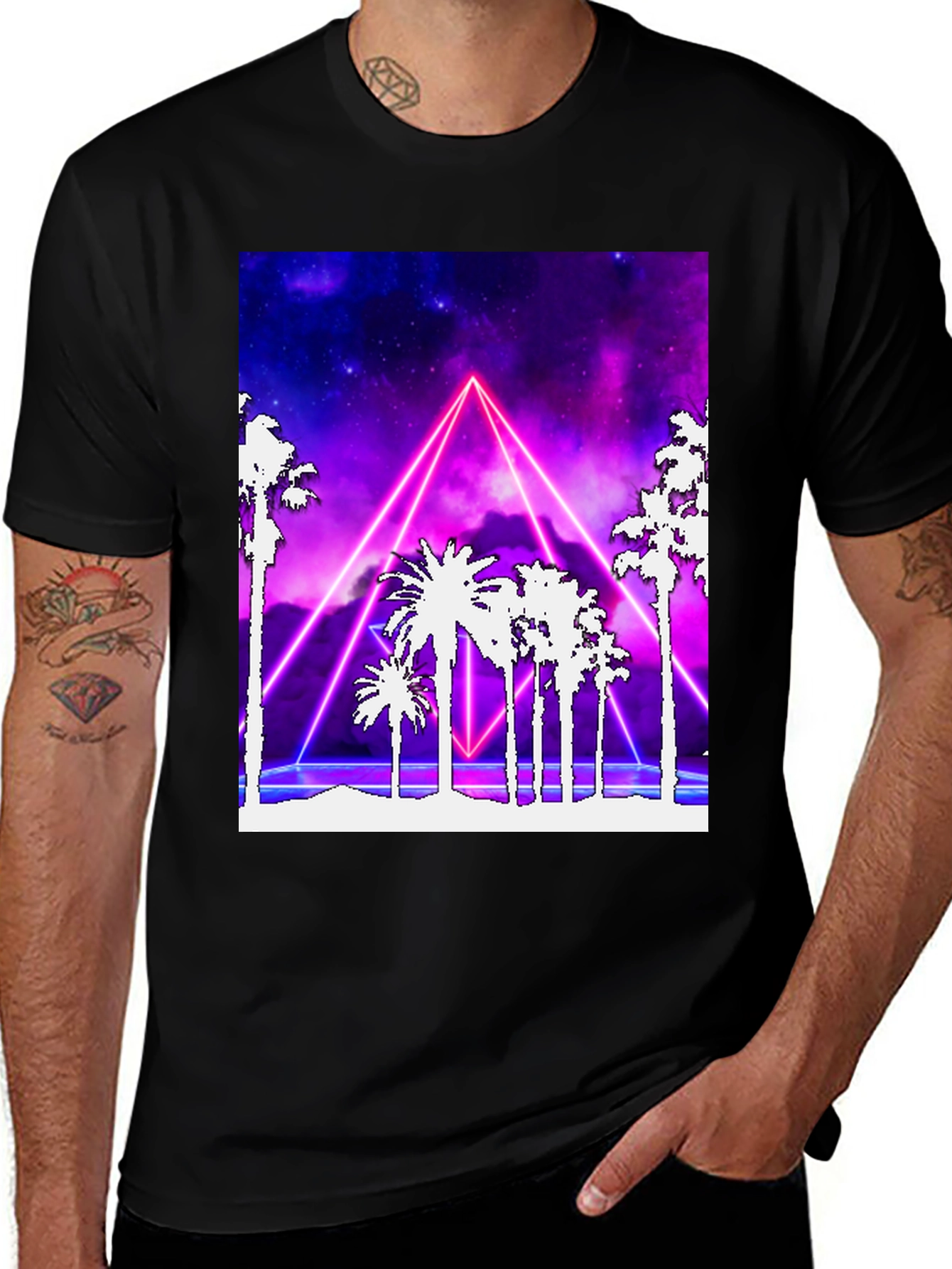 Variant 9 of Retro Palm Tree Neon Graphic T-Shirt