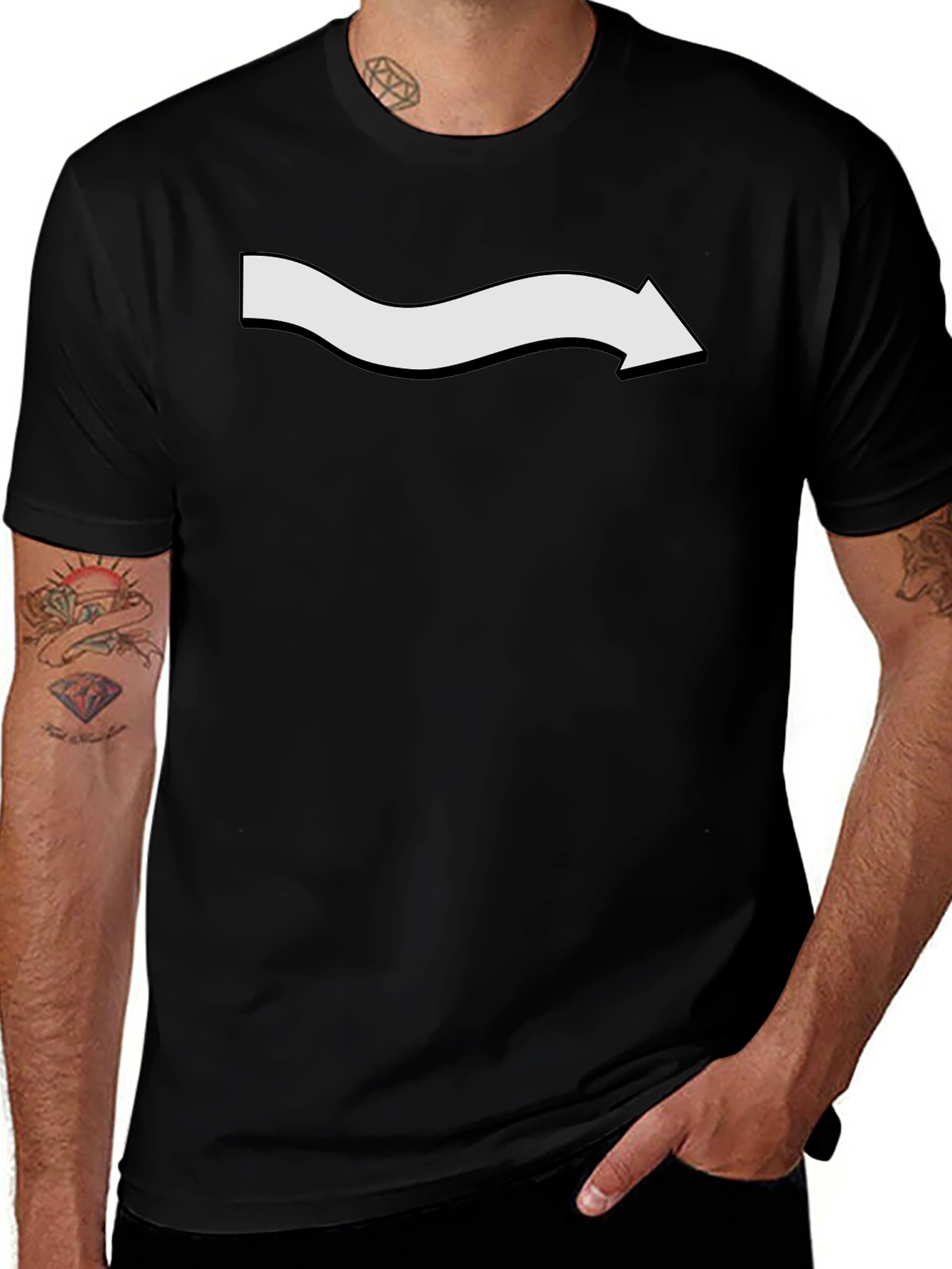 Variant 7 of Men's Black T-Shirt with White Arrow Graphic