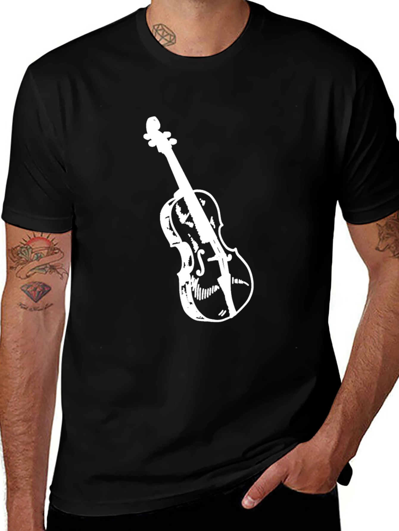 Variant 19 of Violin Graphic Tee - Black Casual T-Shirt