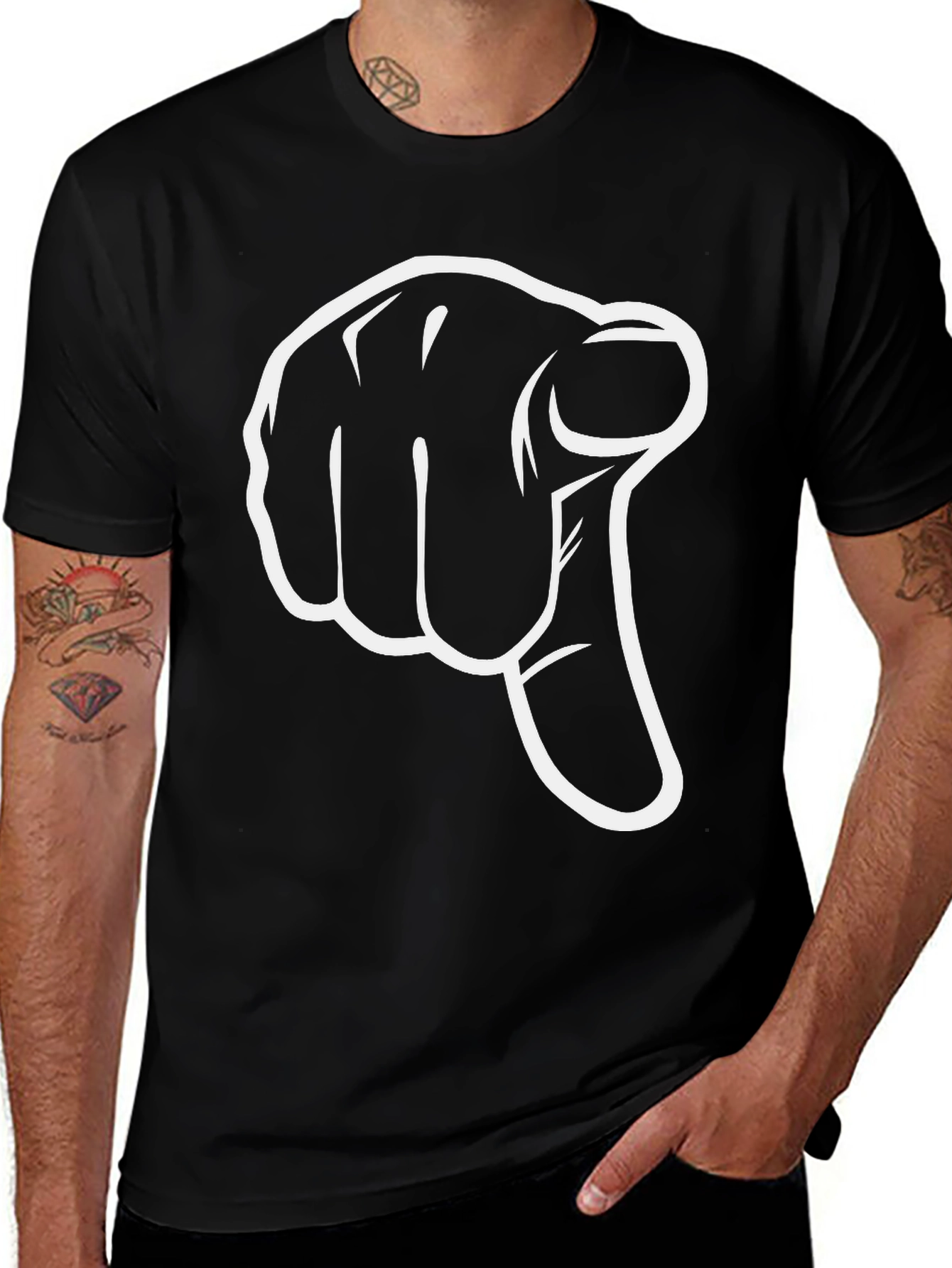 Variant 18 of Pointing Finger Graphic Tee - Black Cotton