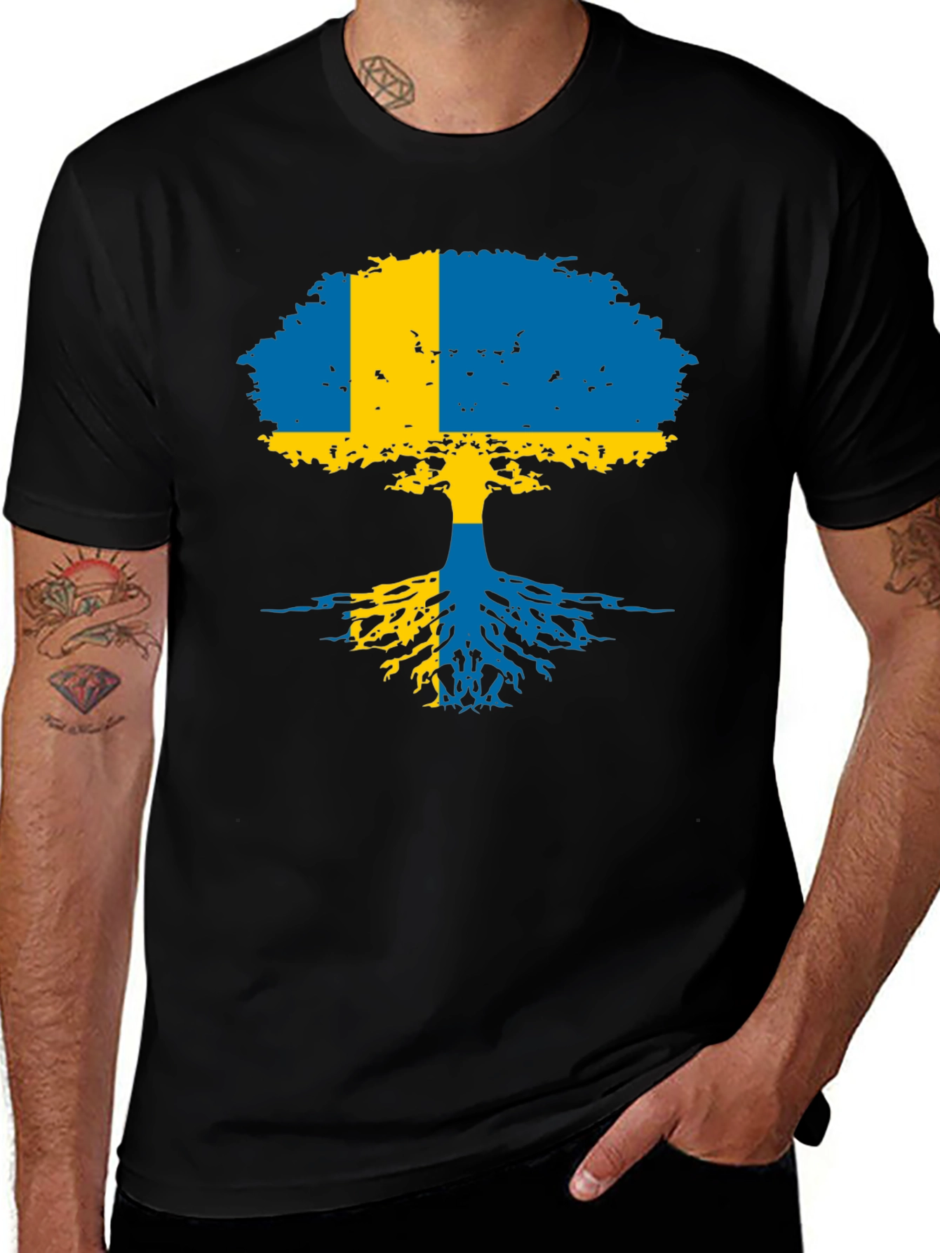 Variant 18 of Sweden Flag Tree Black T-Shirt - Patriotic Swedish Pride Tee