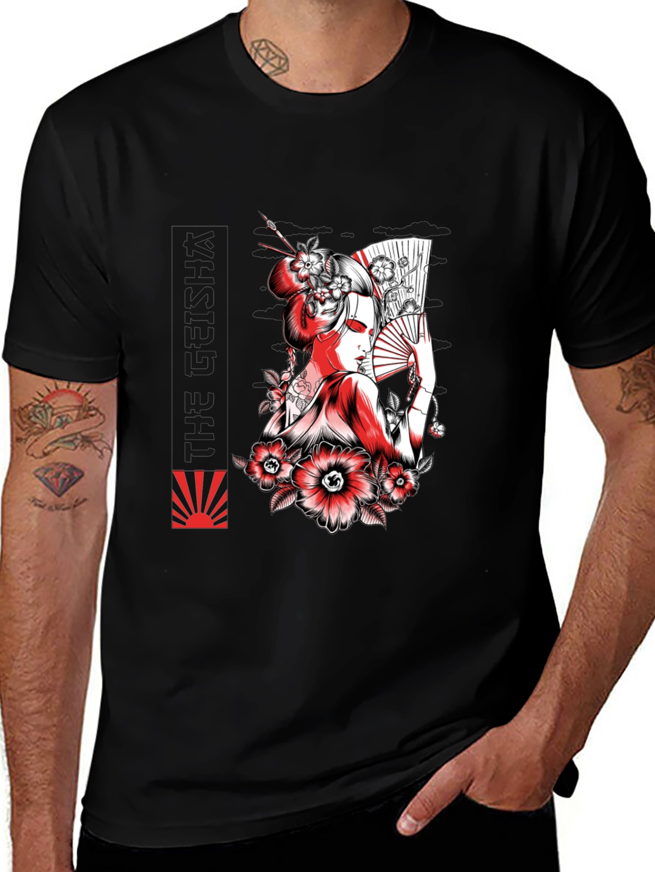 Variant 2 of Geisha Art Graphic Tee - Black