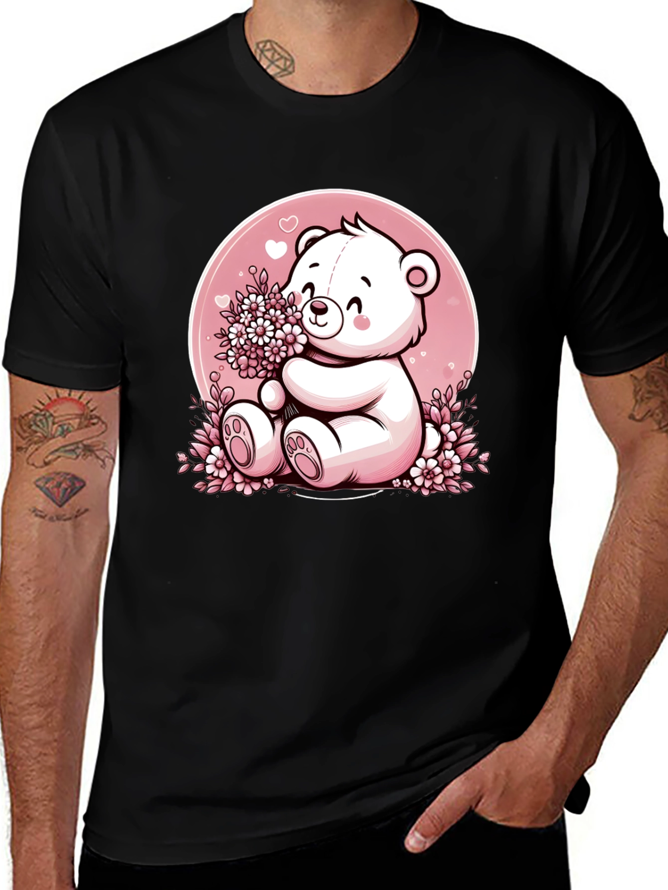 Black Cute Teddy Bear Graphic Tee main image