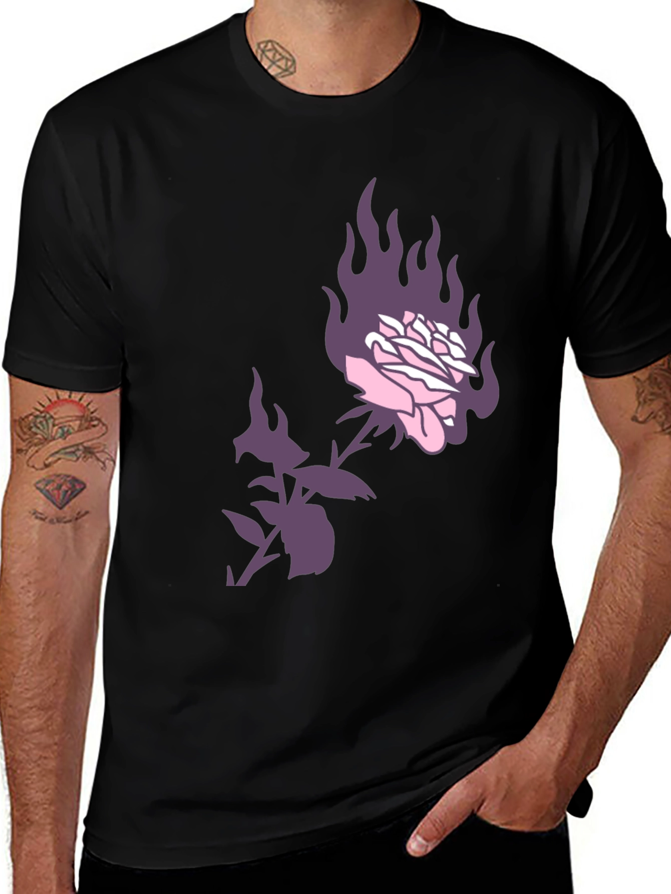 Variant 24 of Burning Rose Graphic Tee - Black