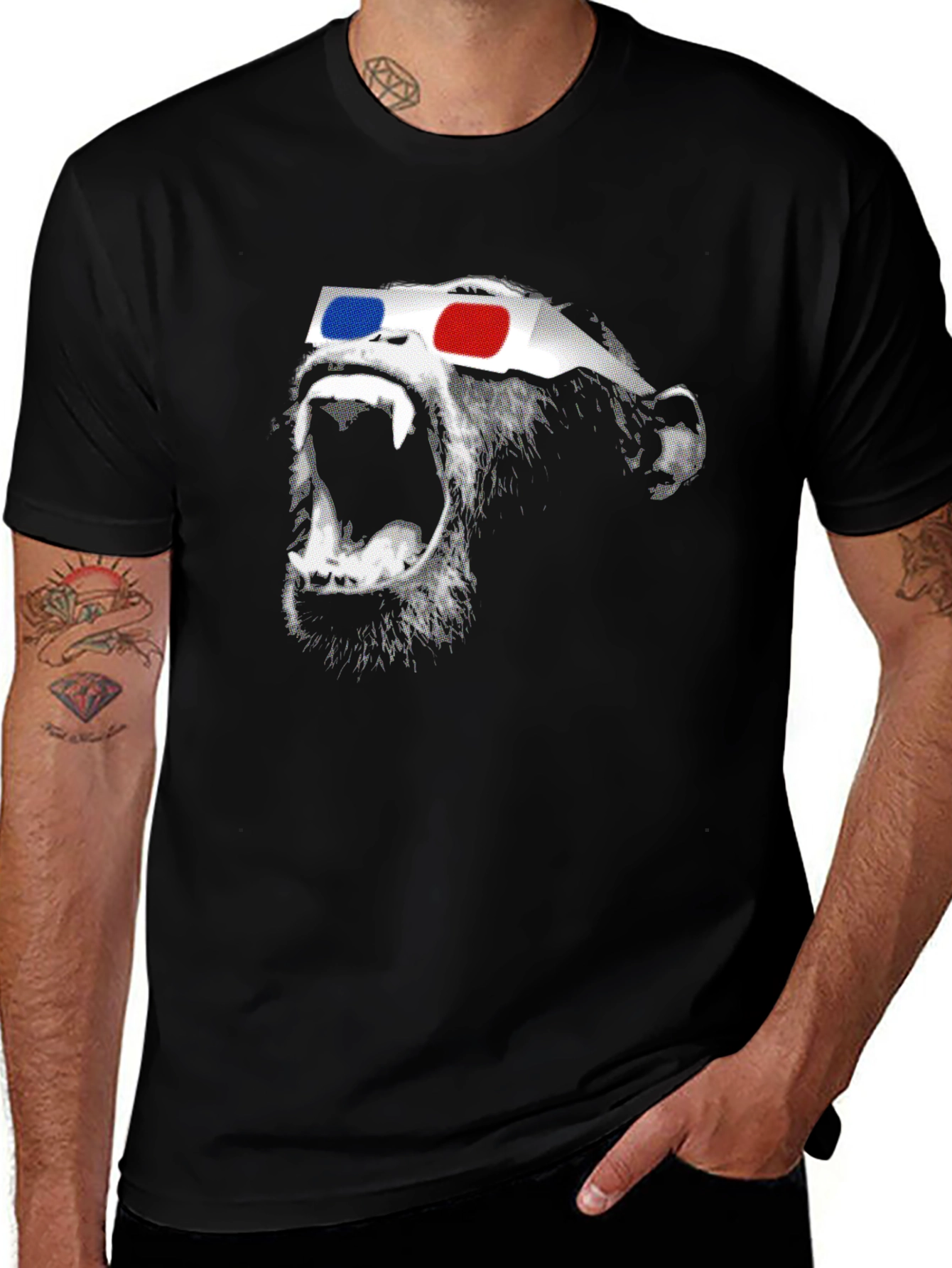 Variant 14 of 3D Monkey Graphic Tee - Black Cotton T-Shirt