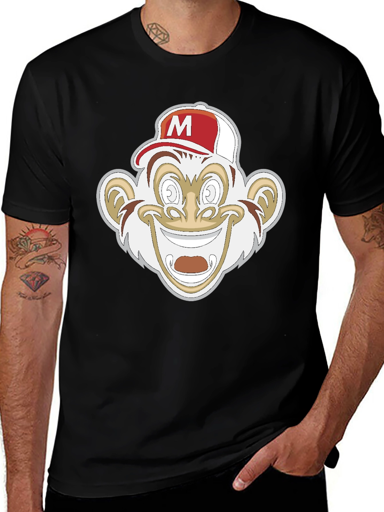 Variant 13 of Monkey Cartoon Graphic Black Tee