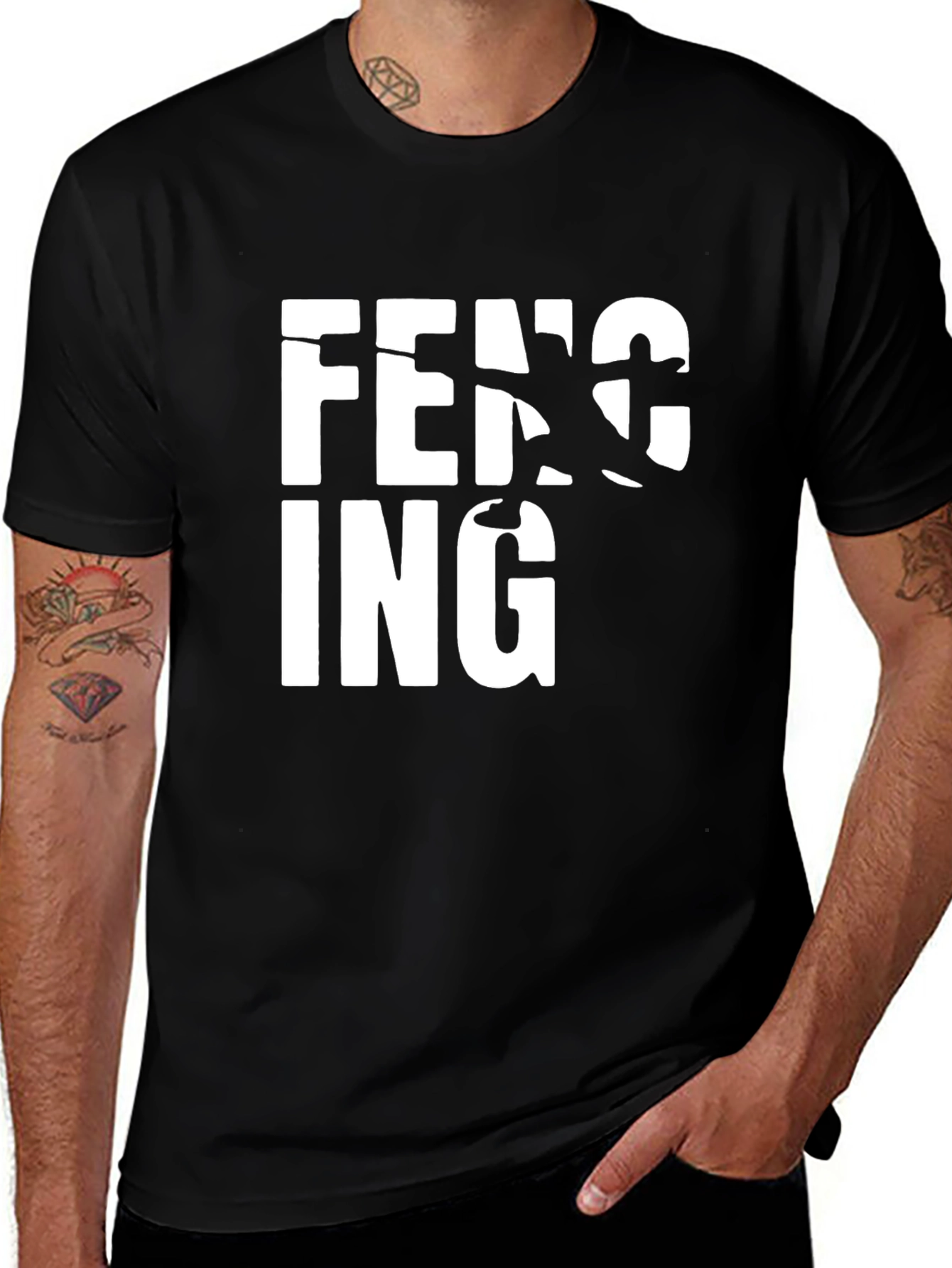 Variant 28 of Fencing Graphic Print Black T-Shirt