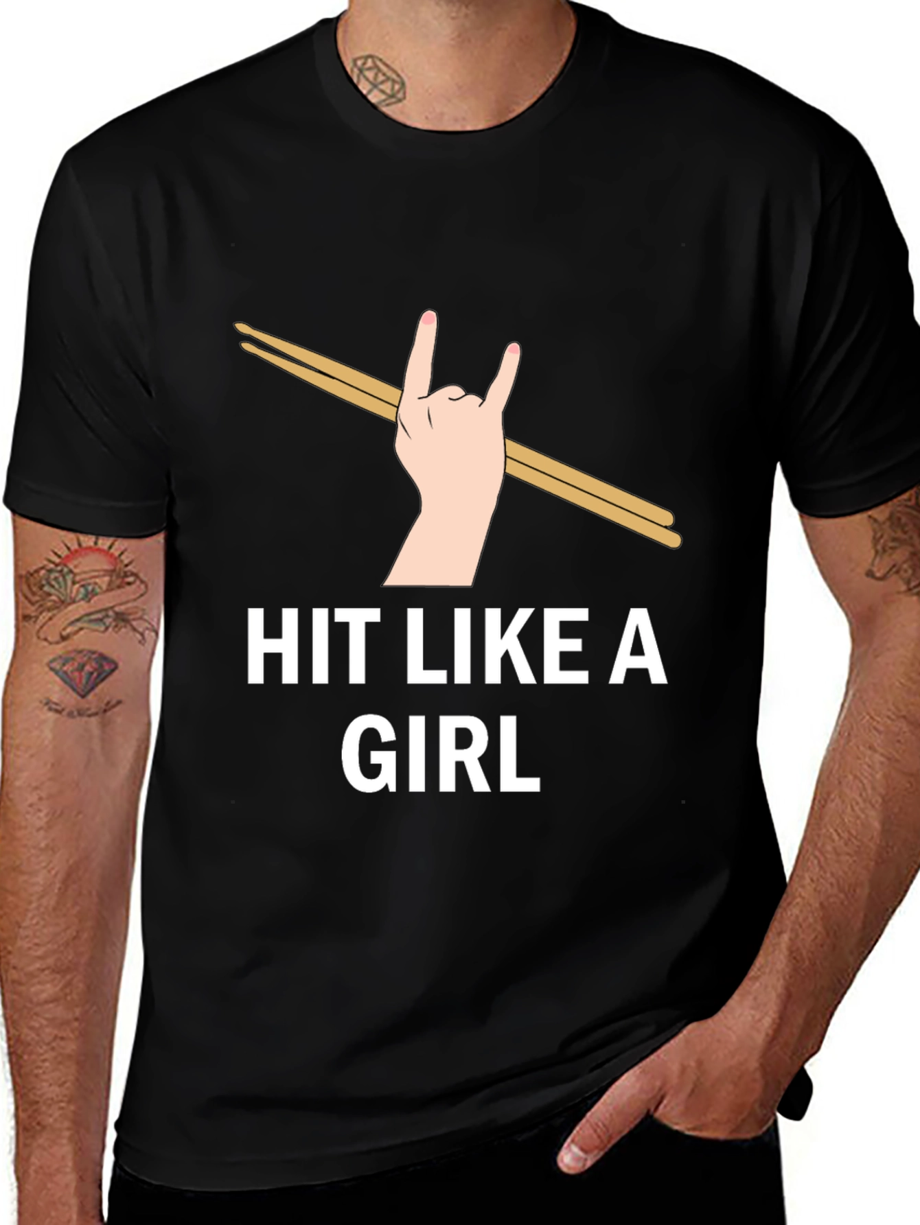 Variant 27 of Hit Like a Girl Drummer T-Shirt - Music Lover Tee