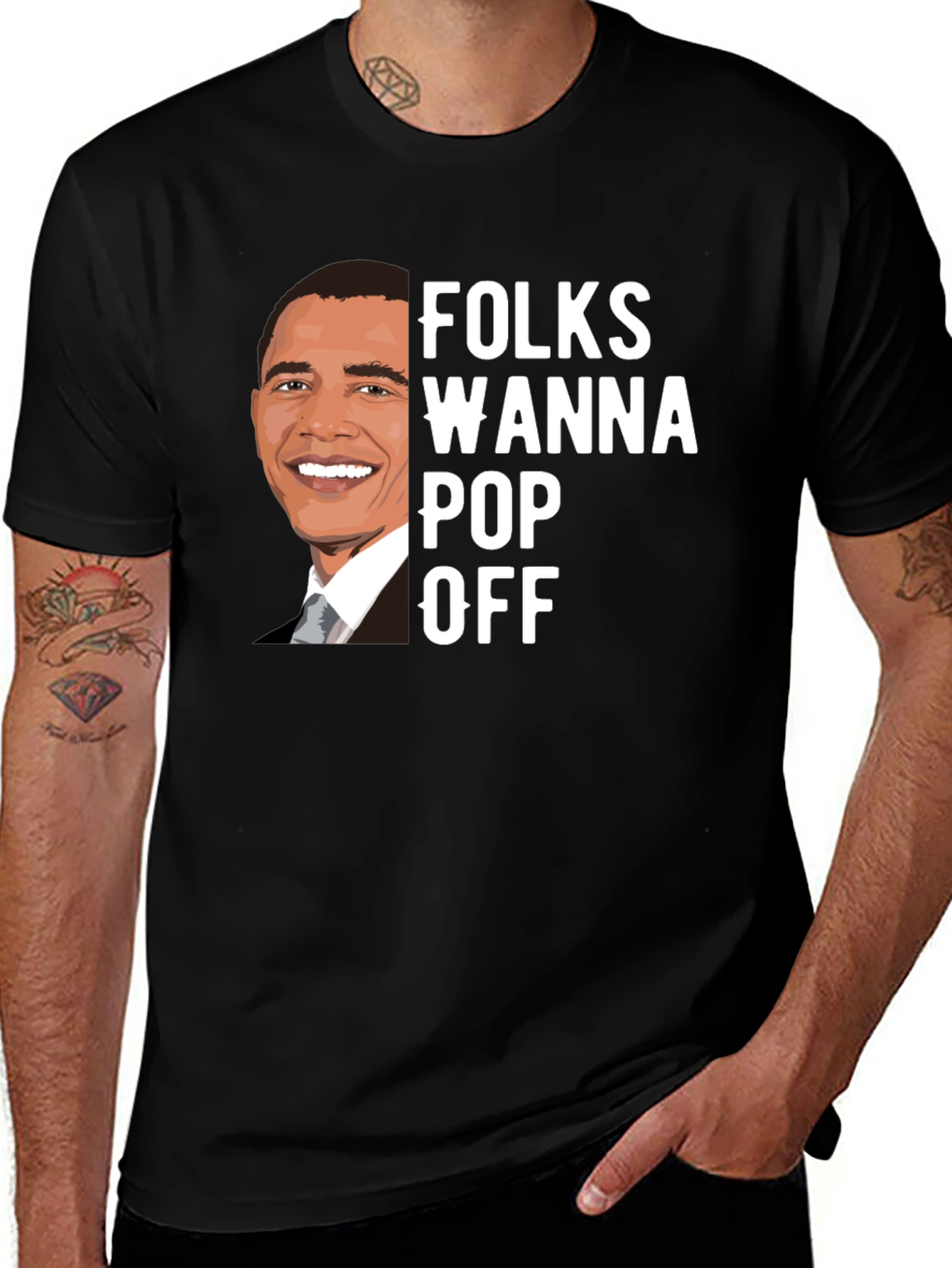 Variant 16 of Folks Wanna Pop Off Obama Black T-Shirt