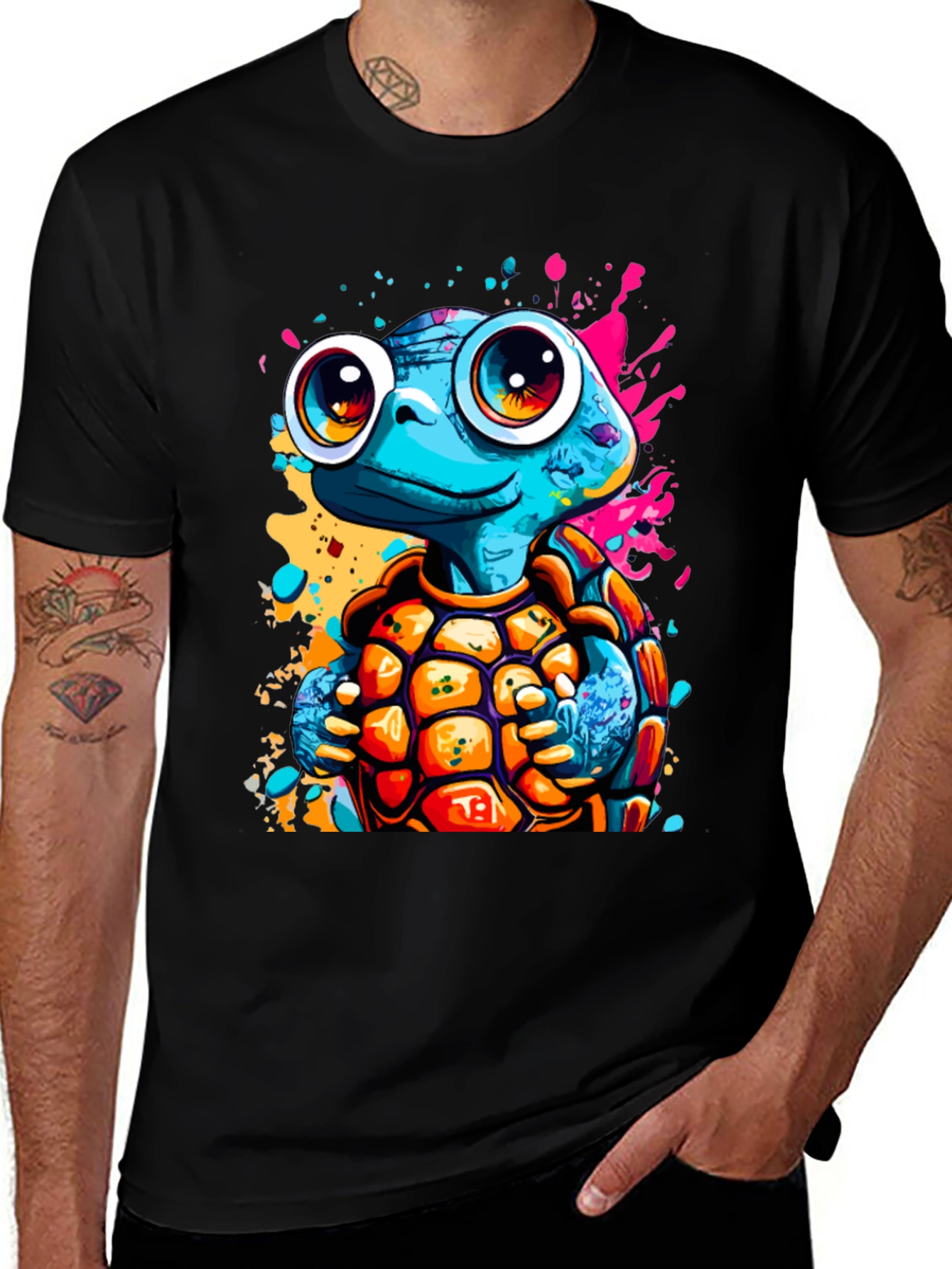 Variant 8 of Cartoon Turtle Graphic Tee - Fun Black T-Shirt