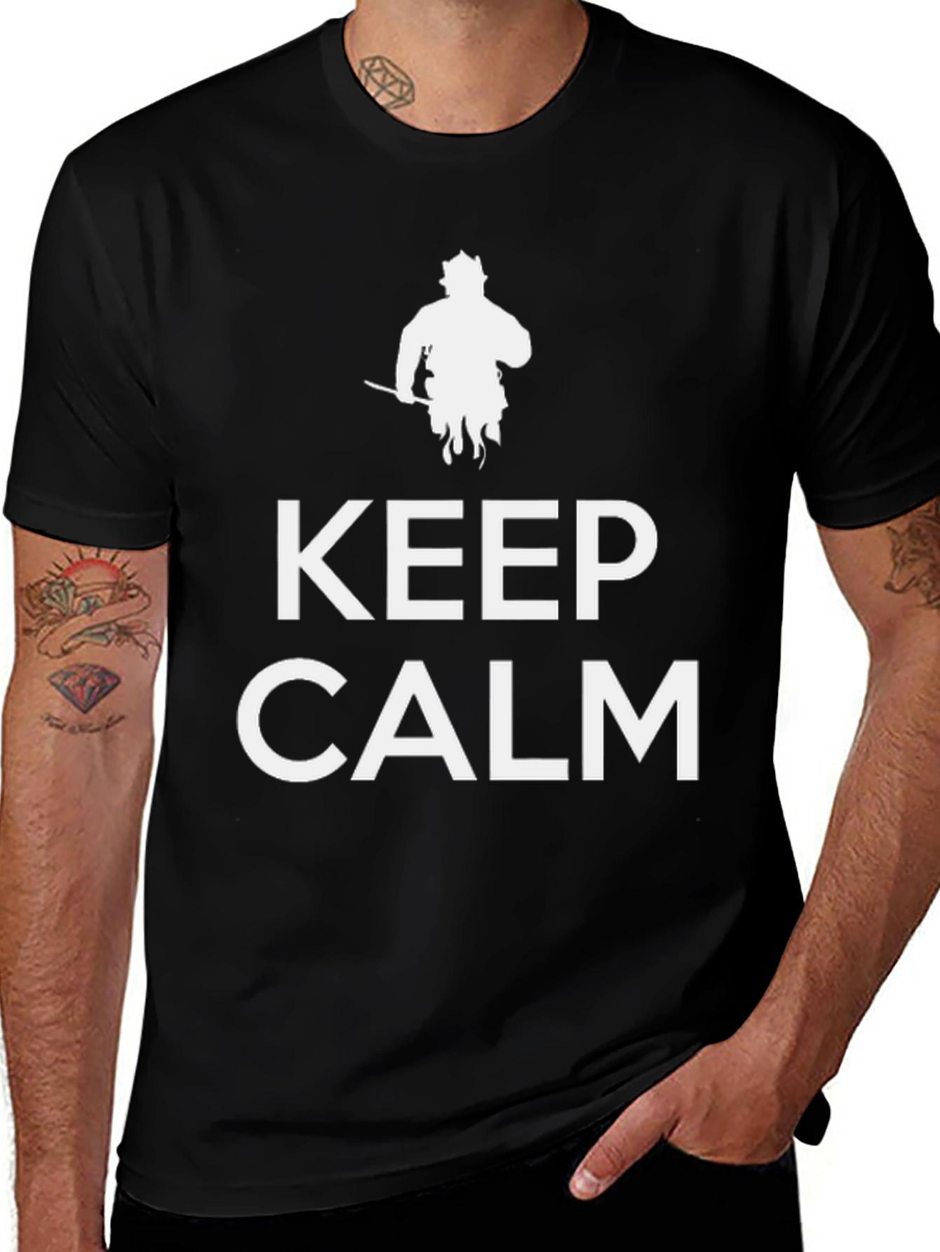 Variant 19 of Keep Calm Firefighter T-Shirt - Black Cotton