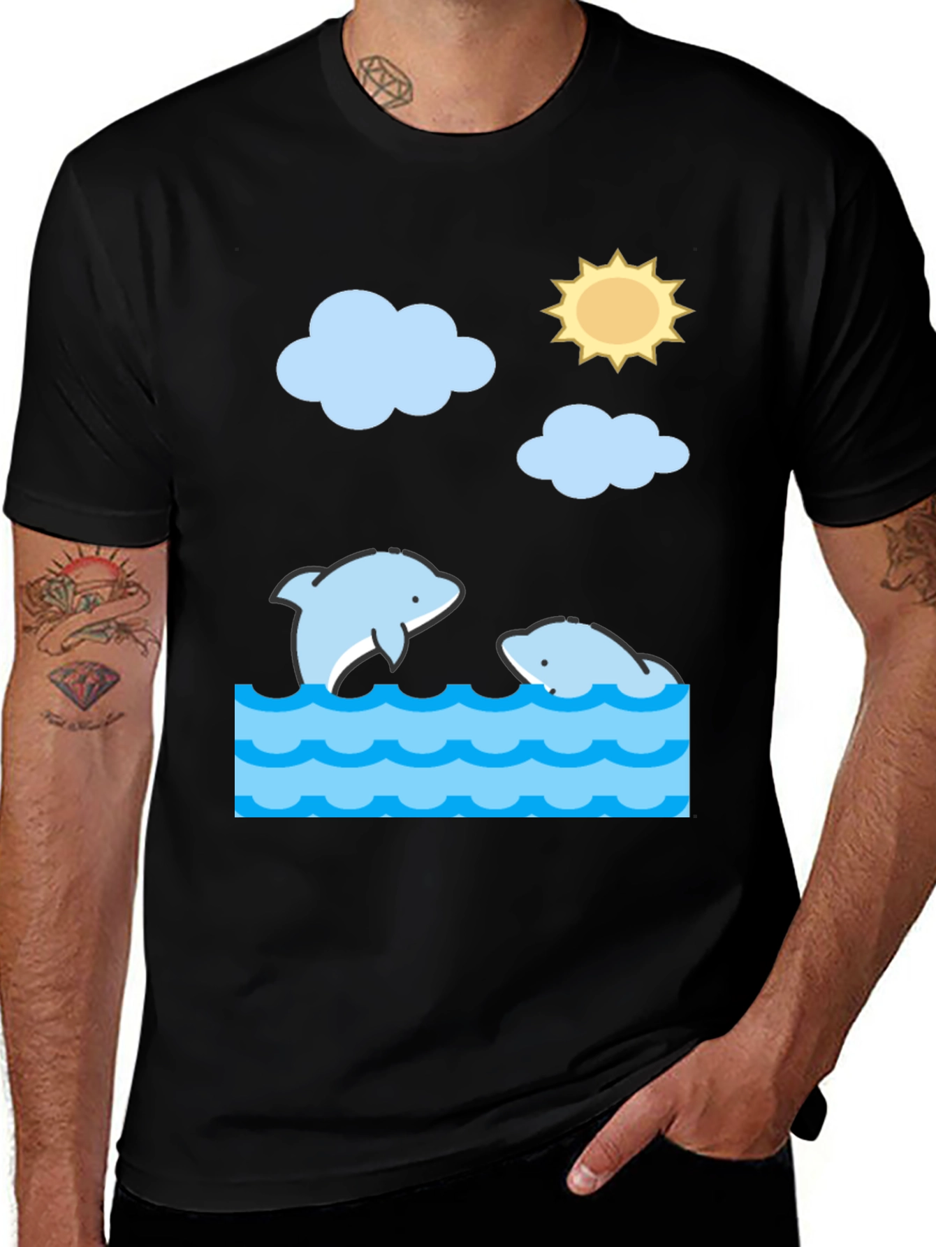 Dolphin T-Shirt - Black Casual Tee