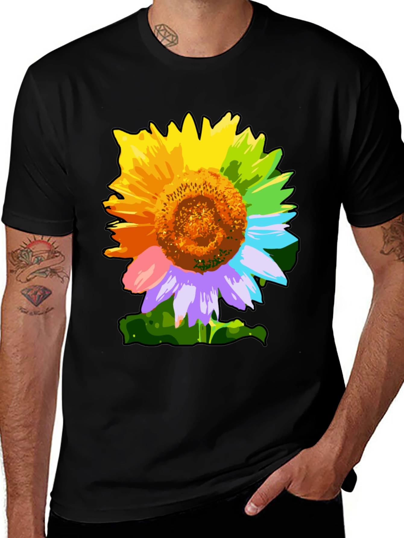 Variant 10 of Rainbow Sunflower Graphic Tee - Stylish Unisex T-Shirt