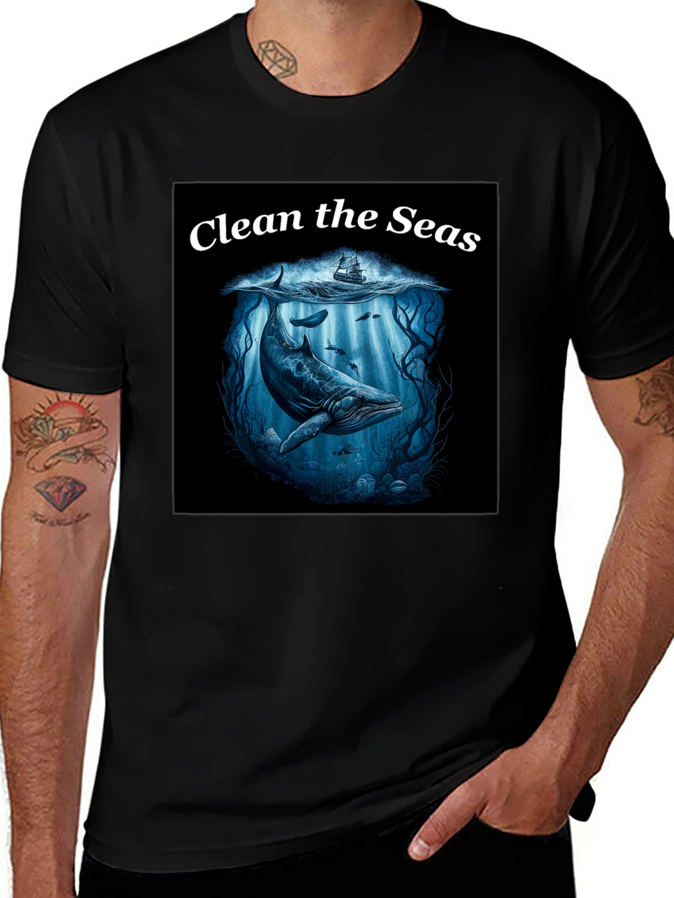 Variant 12 of Clean the Seas Whale Graphic Black T-Shirt