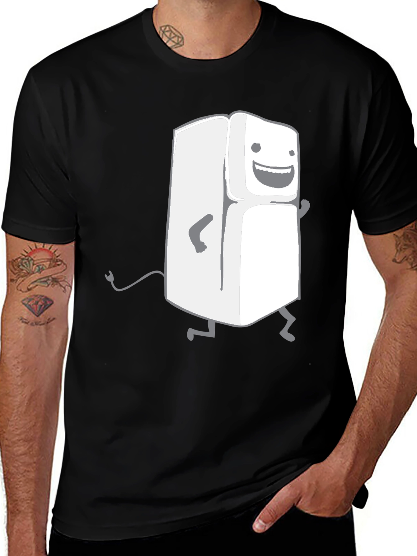 Variant 20 of Funny Walking Fridge T-Shirt - Black Cotton Tee