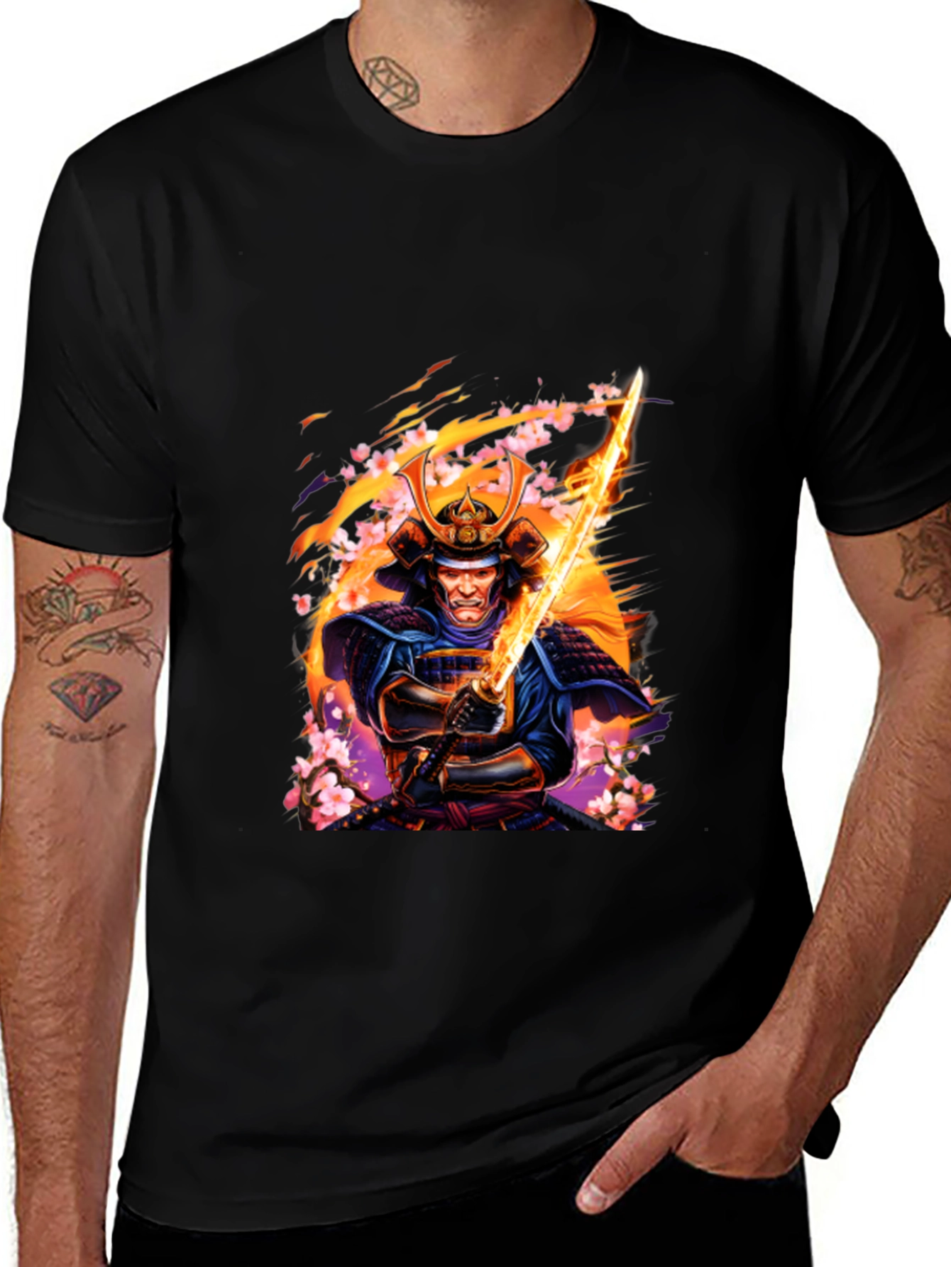Black Samurai Warrior Graphic Print Black T-Shirt main image