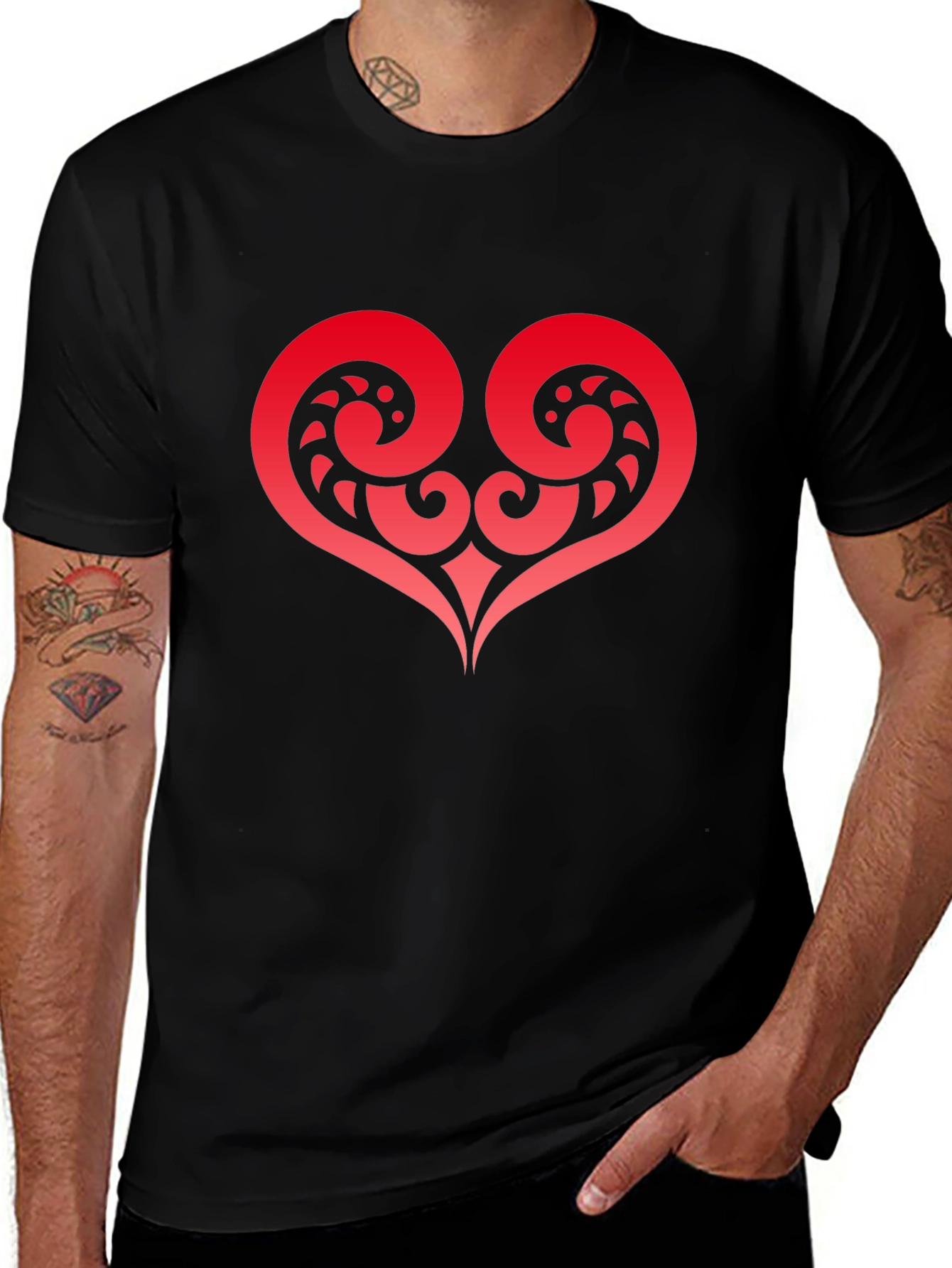 Variant 4 of Tribal Heart Graphic Tee - Stylish Black T-Shirt