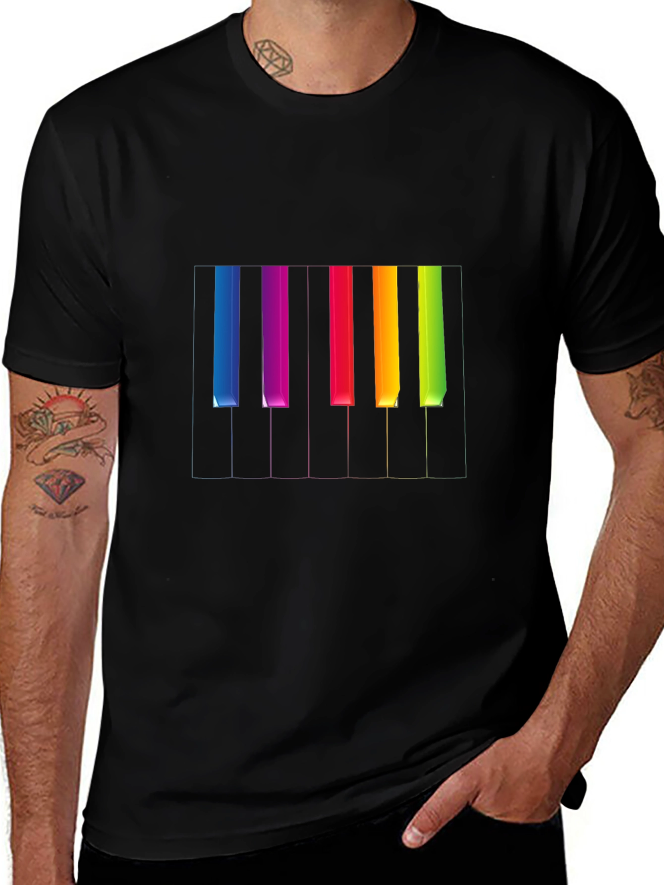 Variant 2 of Colorful Piano Keys Graphic Black T-Shirt