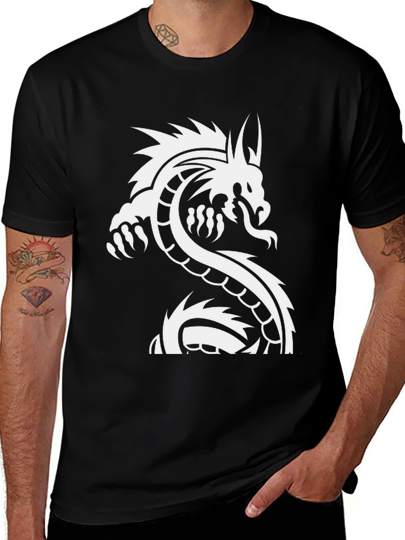 Variant 24 of Dragon Graphic Tee - Black Cotton T-Shirt