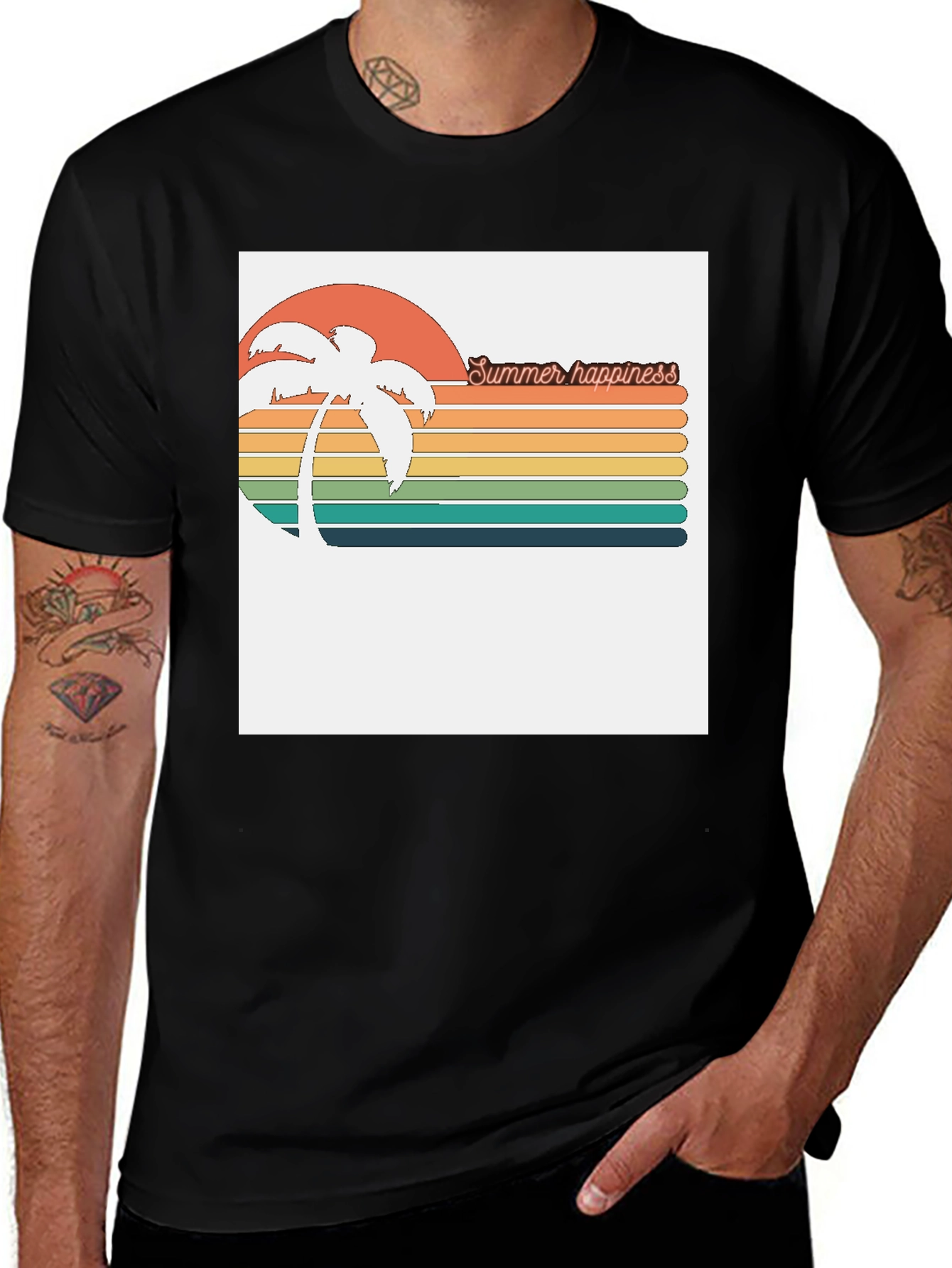 Variant 14 of Summer Happiness Graphic Tee - Retro Palm Tree Design