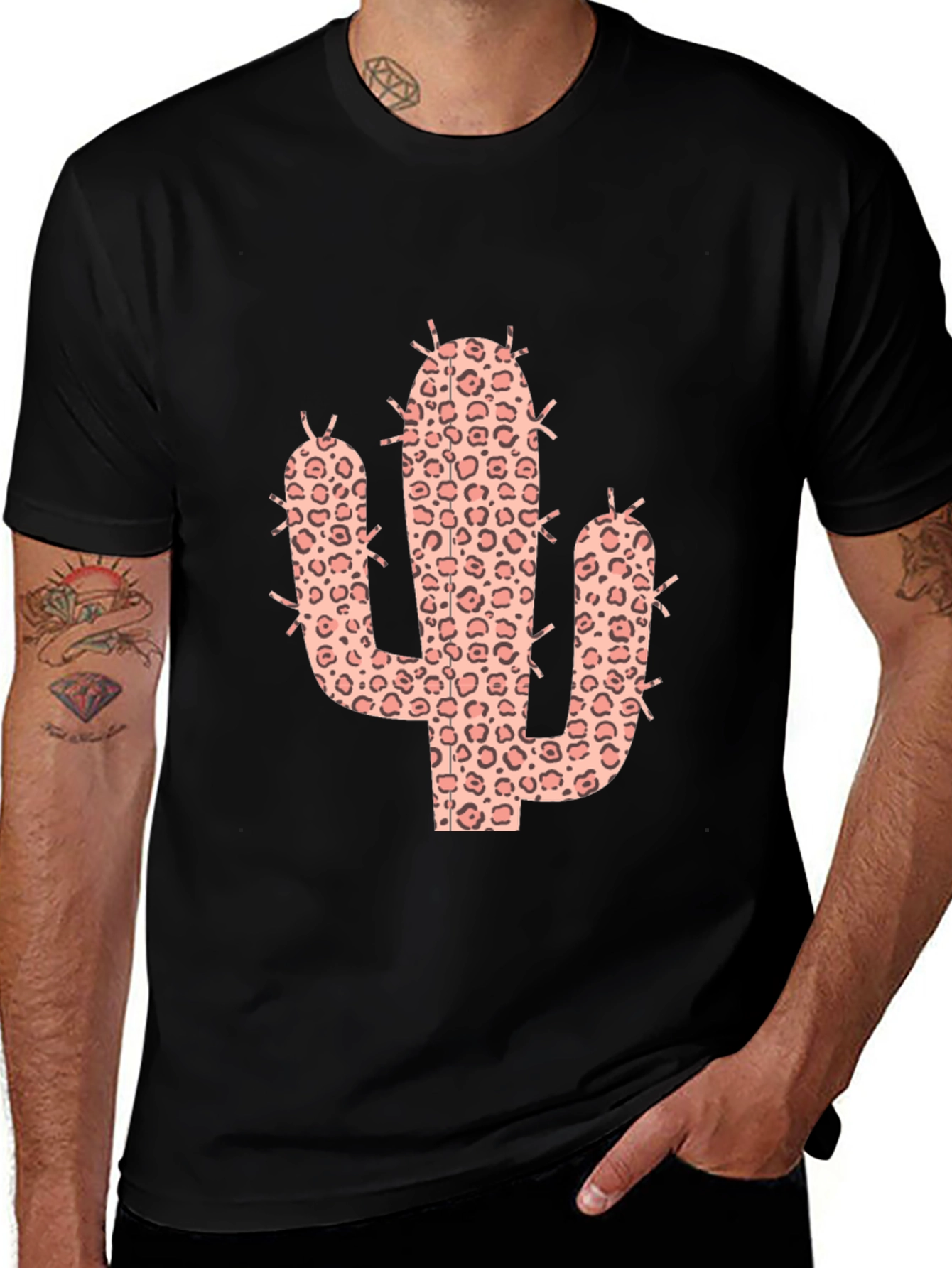 Variant 17 of Leopard Cactus Graphic Tee - Black