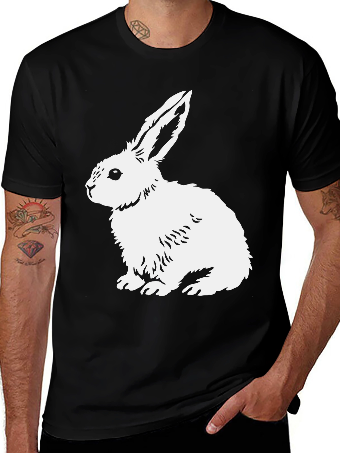 Variant 10 of Black T-Shirt with White Rabbit Graphic