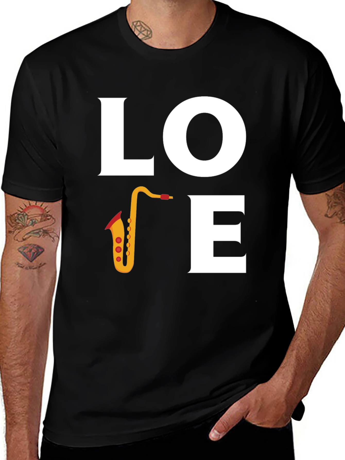 Variant 10 of Love Saxophone Graphic T-Shirt - Black