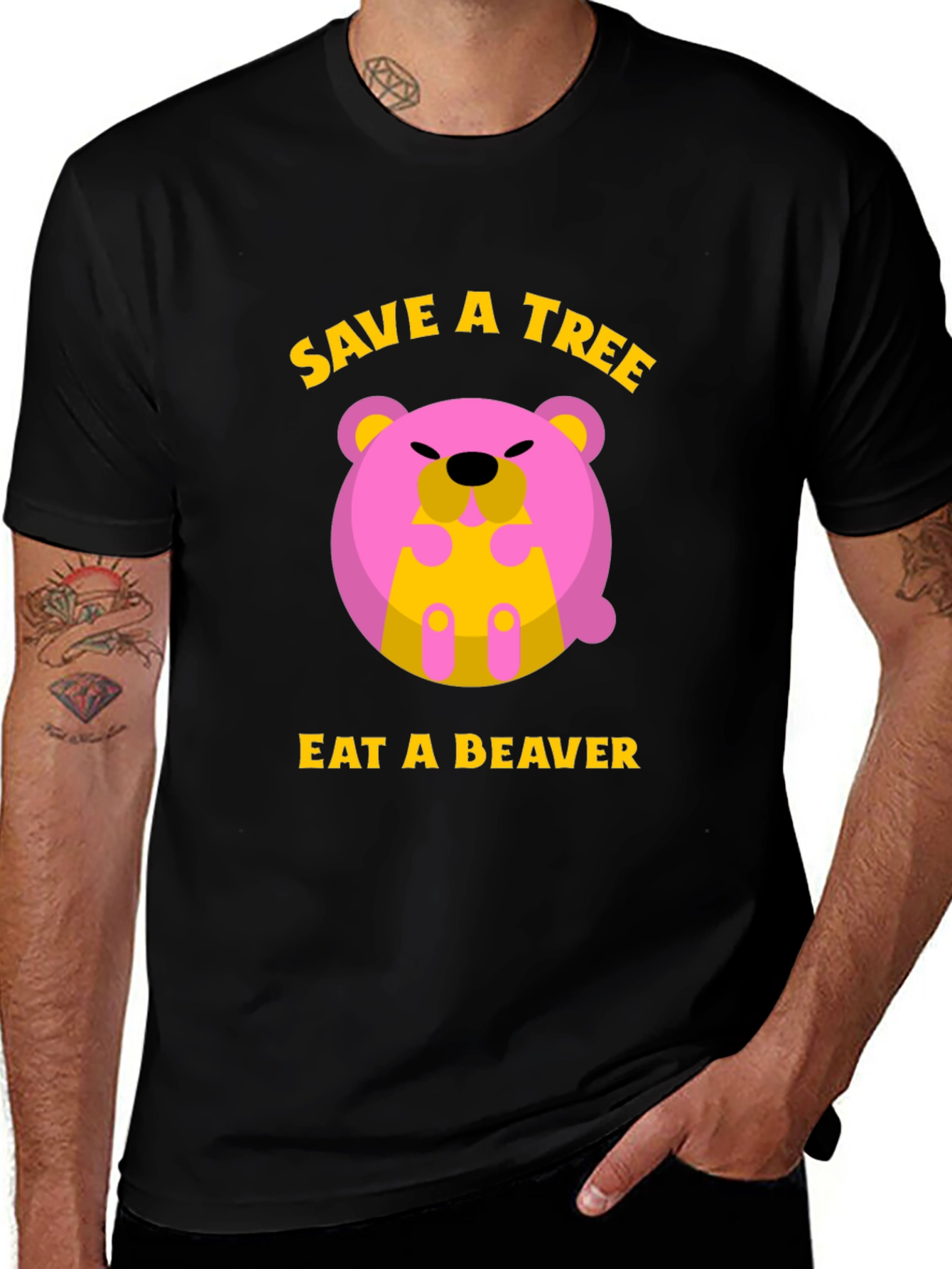 Variant 14 of Save a Tree Eat a Beaver Funny Graphic T-Shirt
