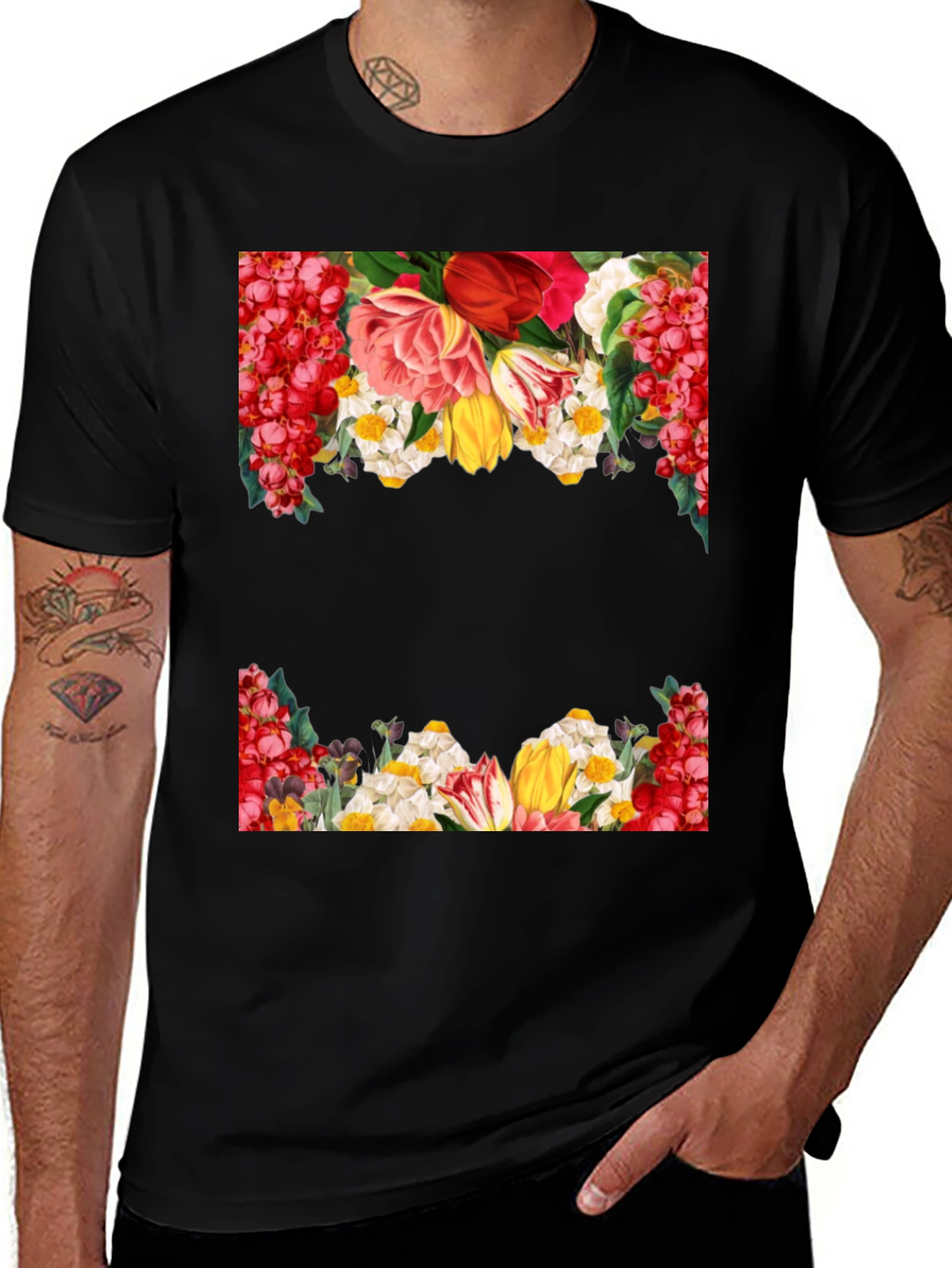 Variant 3 of Floral Print Black T-Shirt