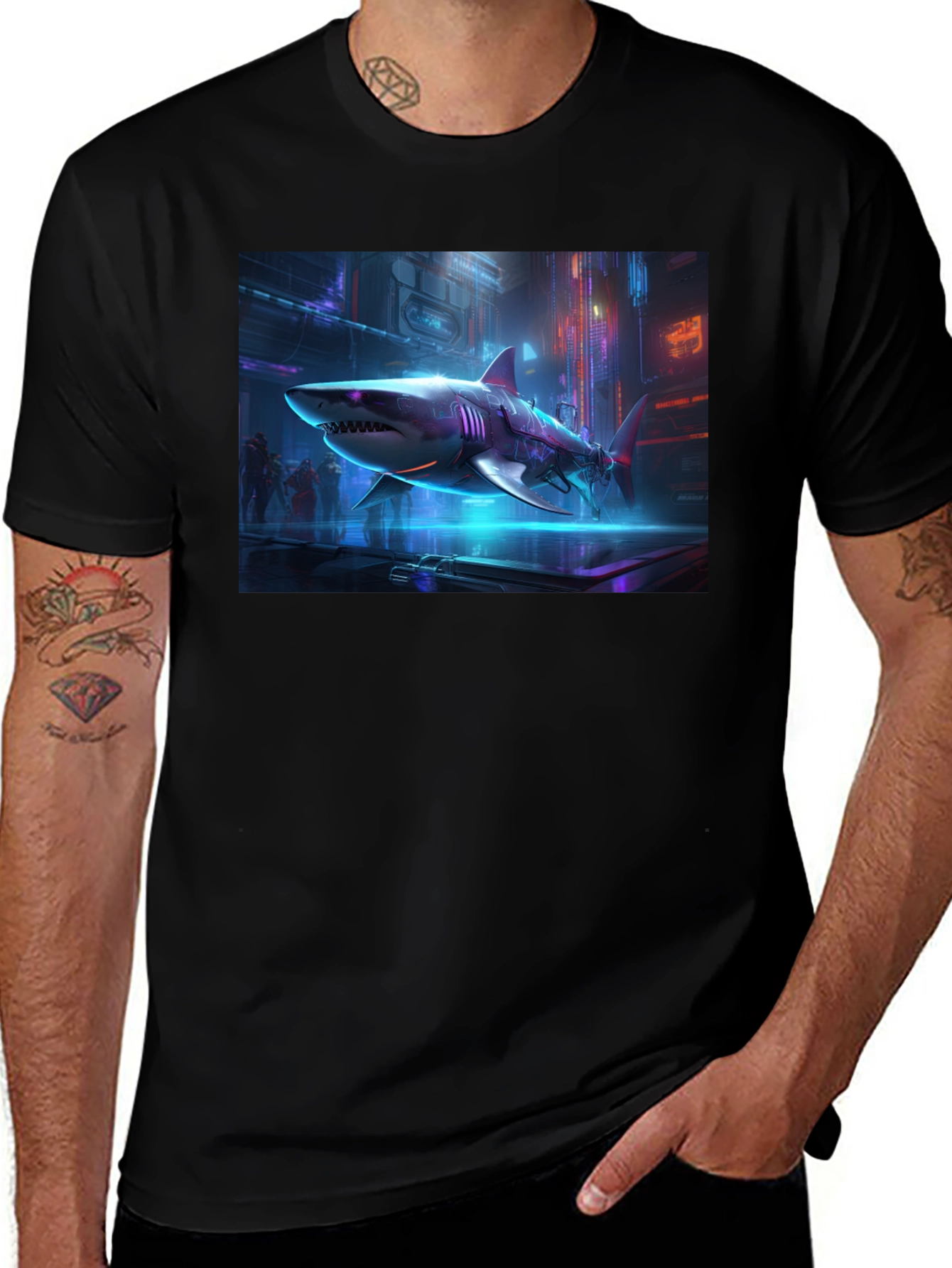 Variant 9 of Cyberpunk Shark Graphic T-Shirt