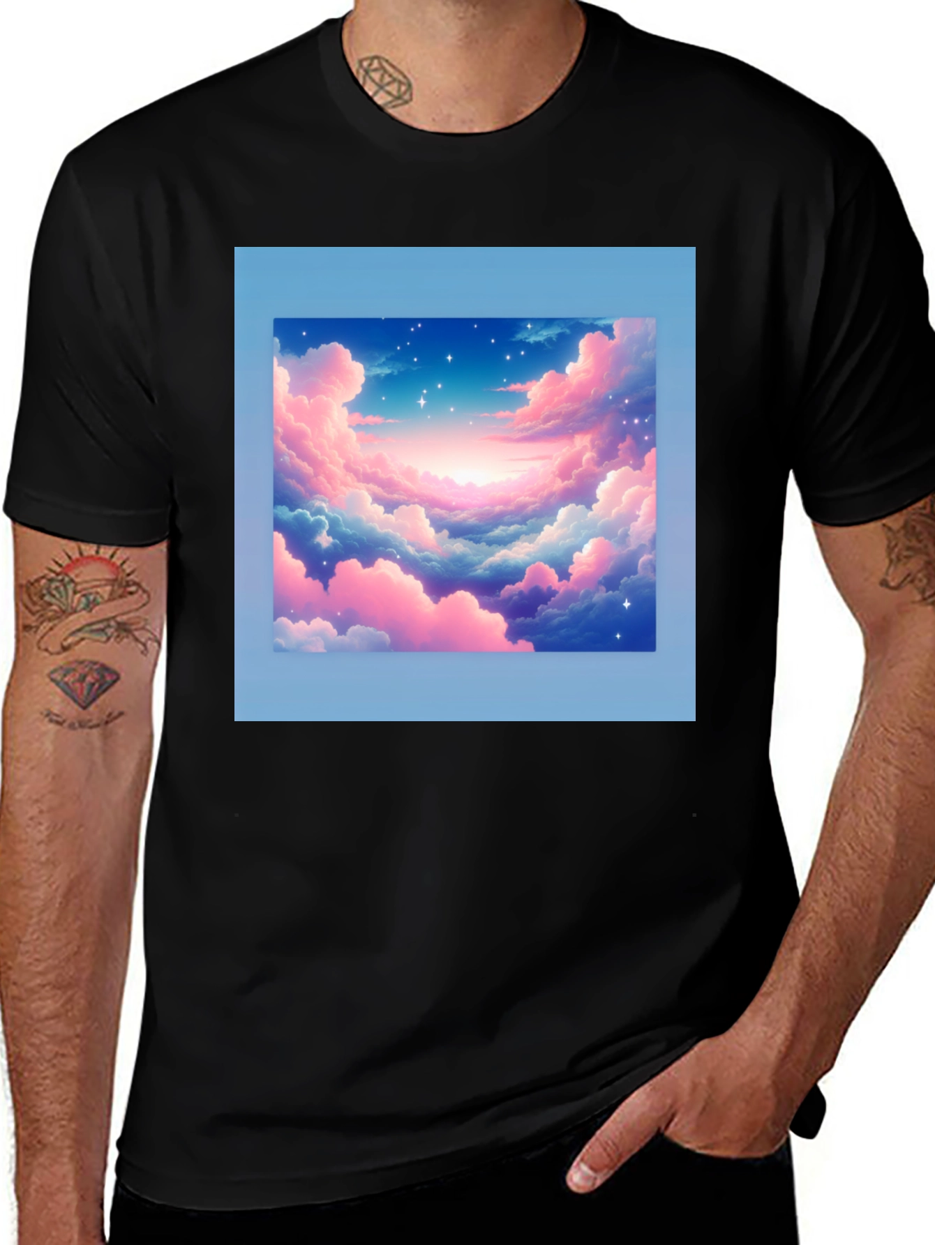 Variant 13 of Dreamy Clouds Graphic Tee - Soft Black Cotton T-Shirt