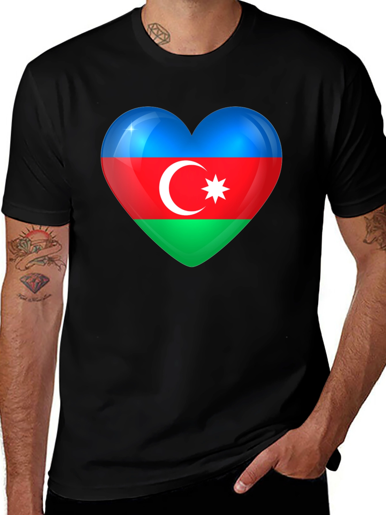 Variant 9 of Azerbaijan Flag Heart T-Shirt