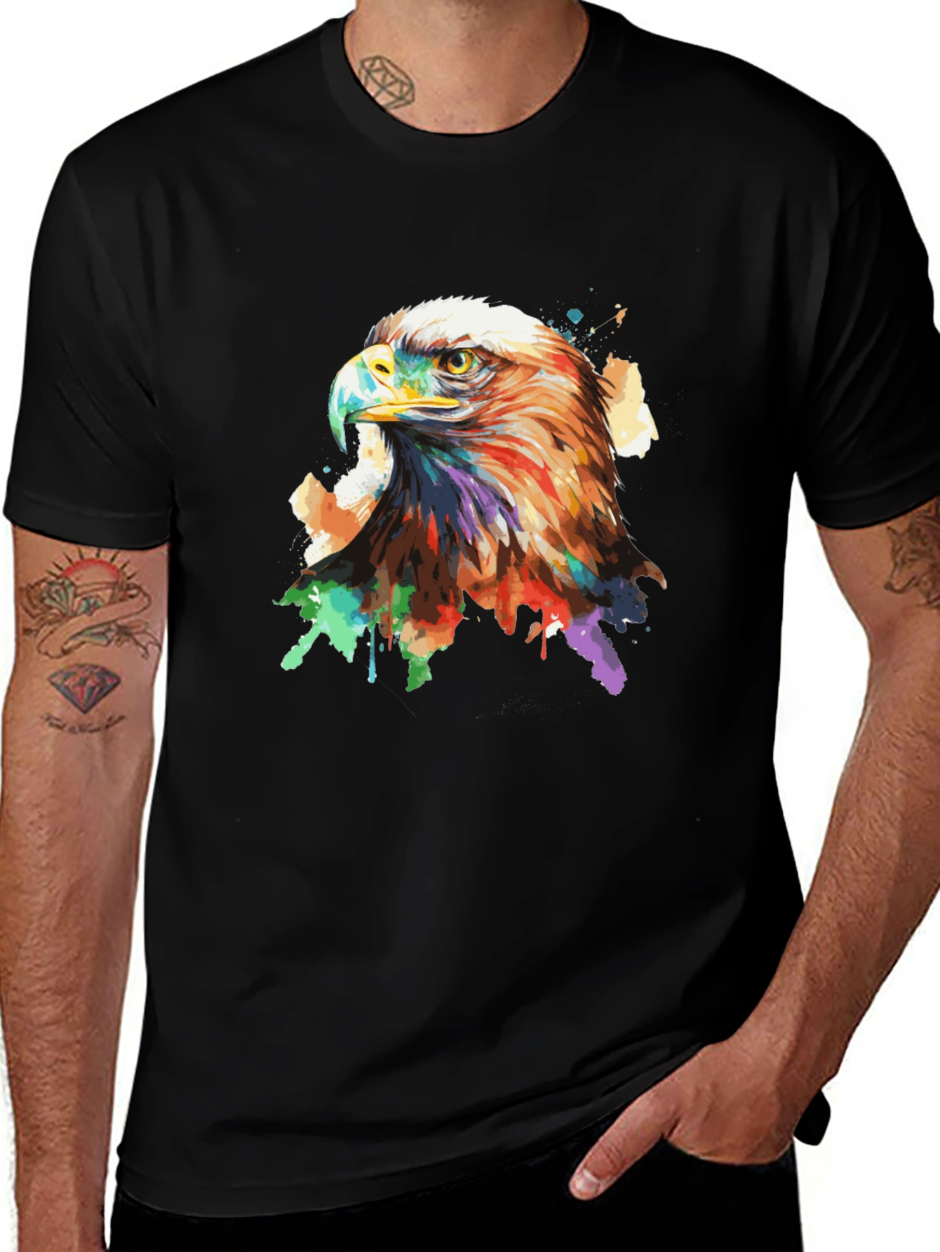 Variant 22 of Eagle Watercolor Graphic Tee - Men's Black T-Shirt