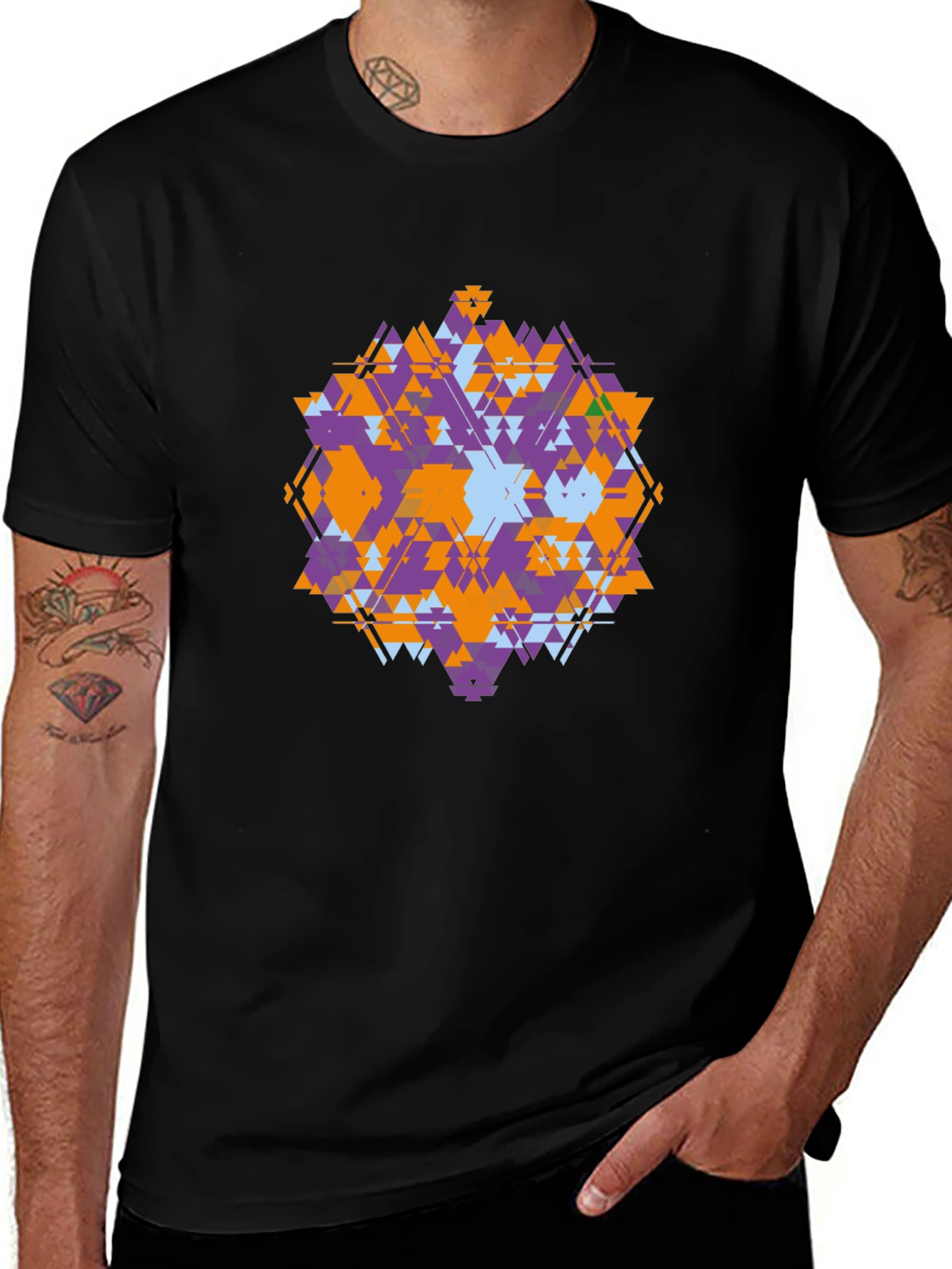 Variant 8 of Geometric Triangle Pattern Black T-Shirt