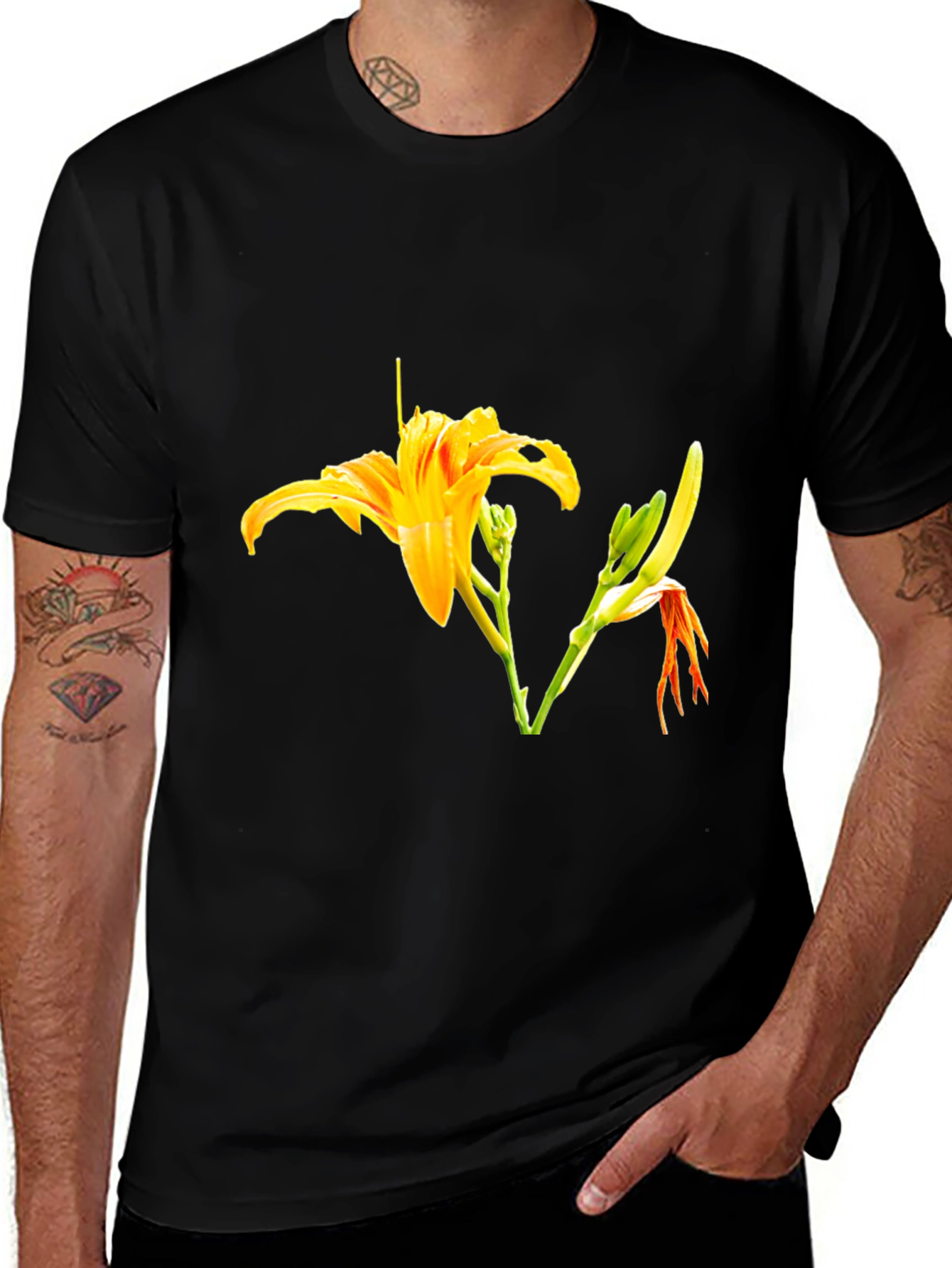Variant 4 of Floral Print Black T-Shirt - Stylish Casual Wear