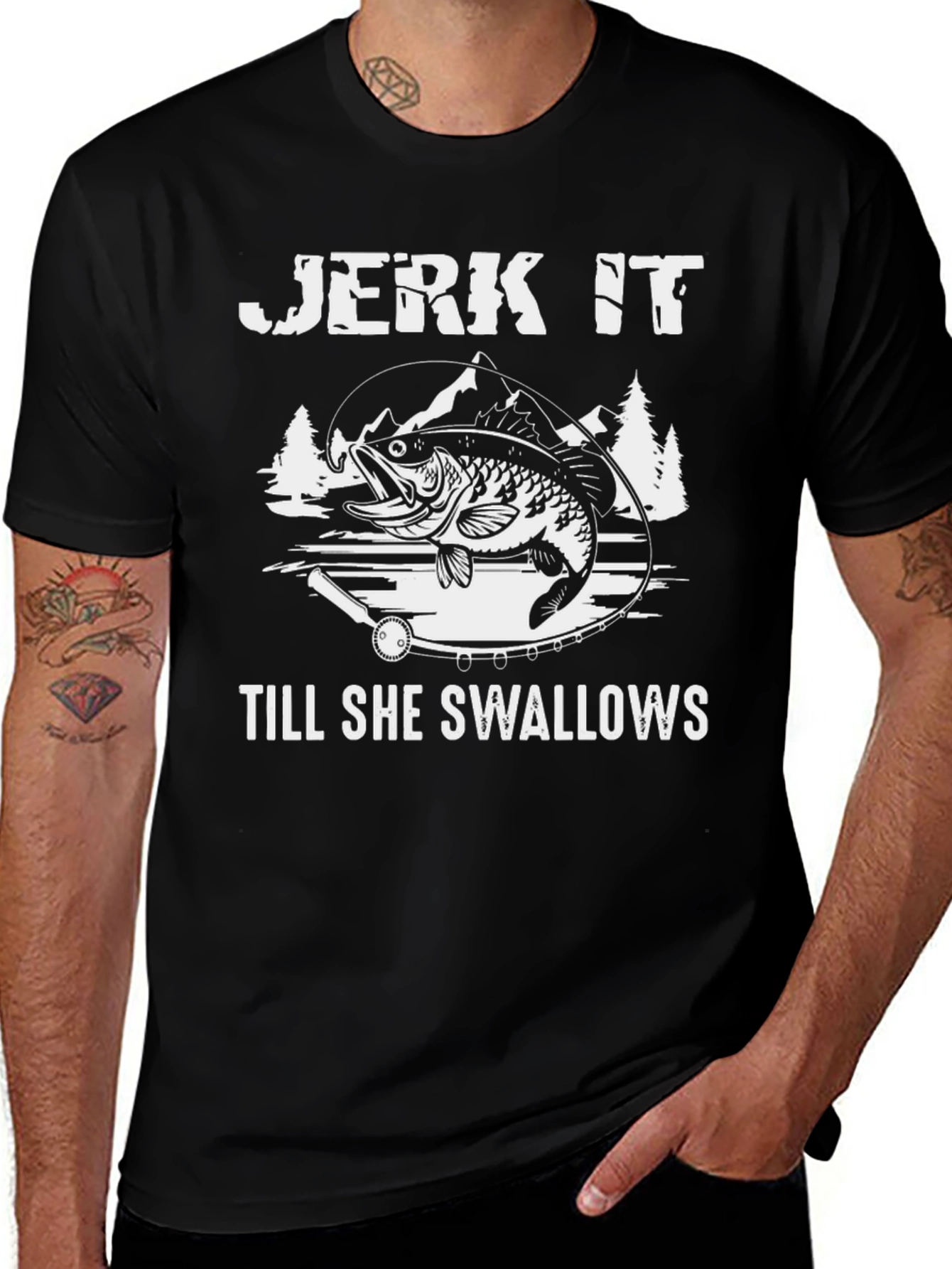 Variant 21 of Fishing T-Shirt: Jerk It Till She Swallows, Black